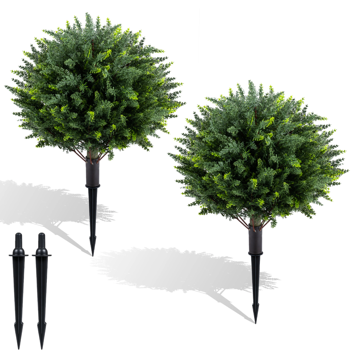 Slickblue Artificial Cypress Trees Set of 2 with Ground Spikes 27.5in Faux Greenery Plants