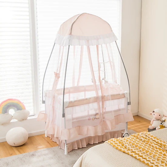 SUGIFT Convertible Bassinet Playard with Removable Changing Table & Detachable Mesh Net 33-lb Playpen Capacity Ages 0-36