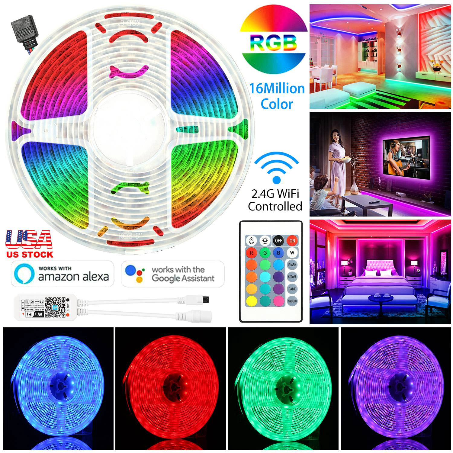 GBruno WiFi RGB LED Strip Lights 16.4FT Waterproof