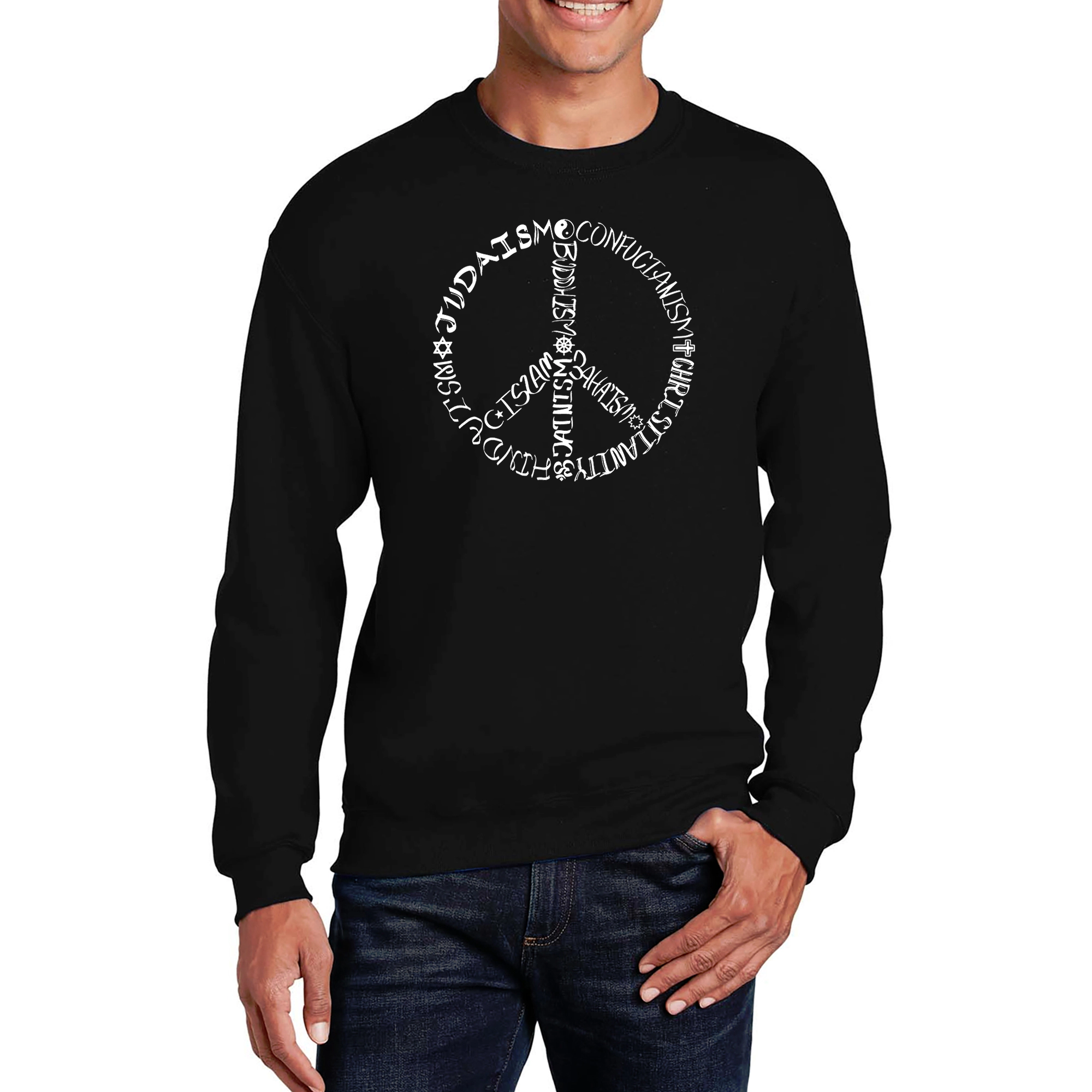 LA Pop Art Different Faiths Peace Sign - Mens Word Crew Sweatshirt
