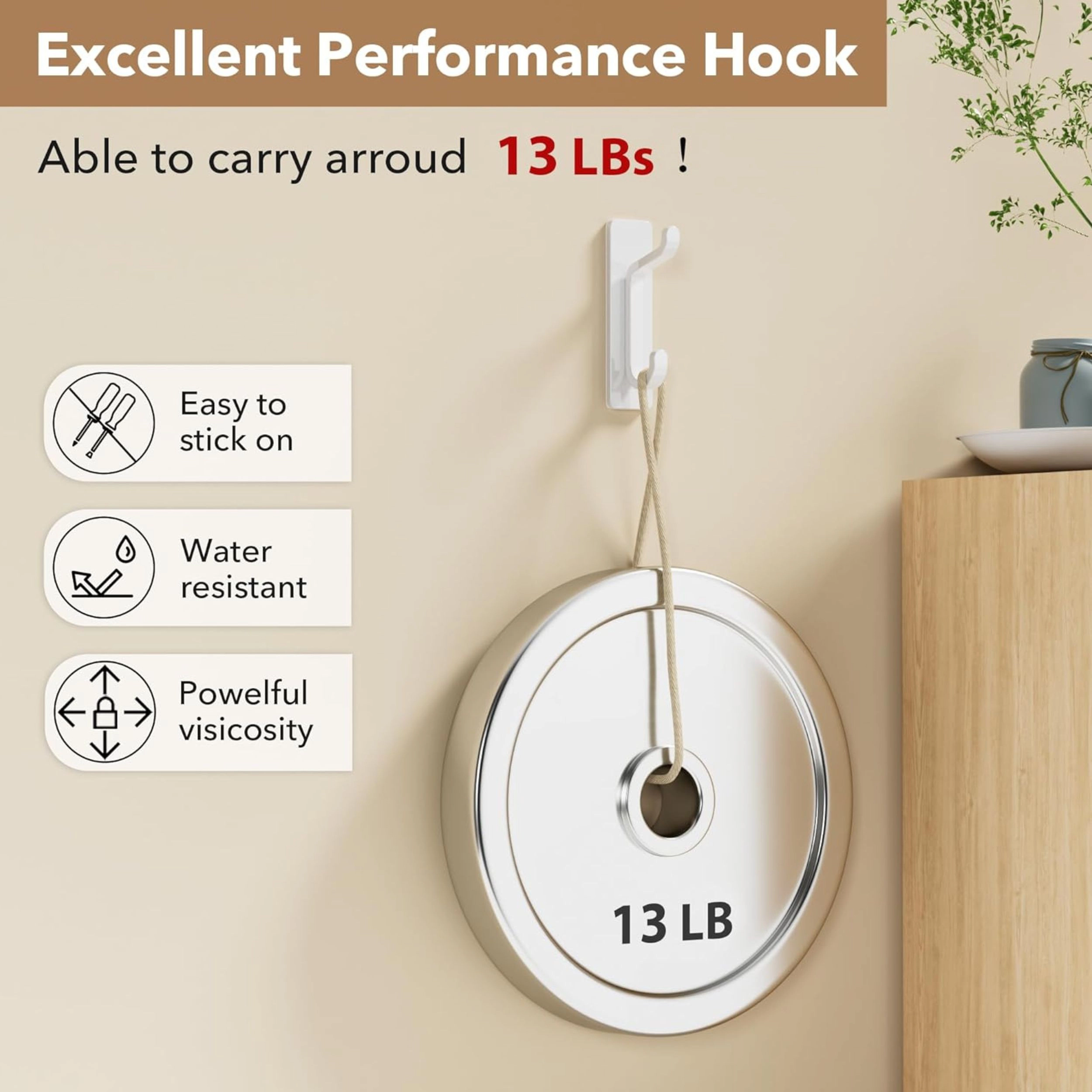 Stock Preferred Pack of 12 Heavy Duty Adhesive Wall Hooks for Coats Towels and Bags