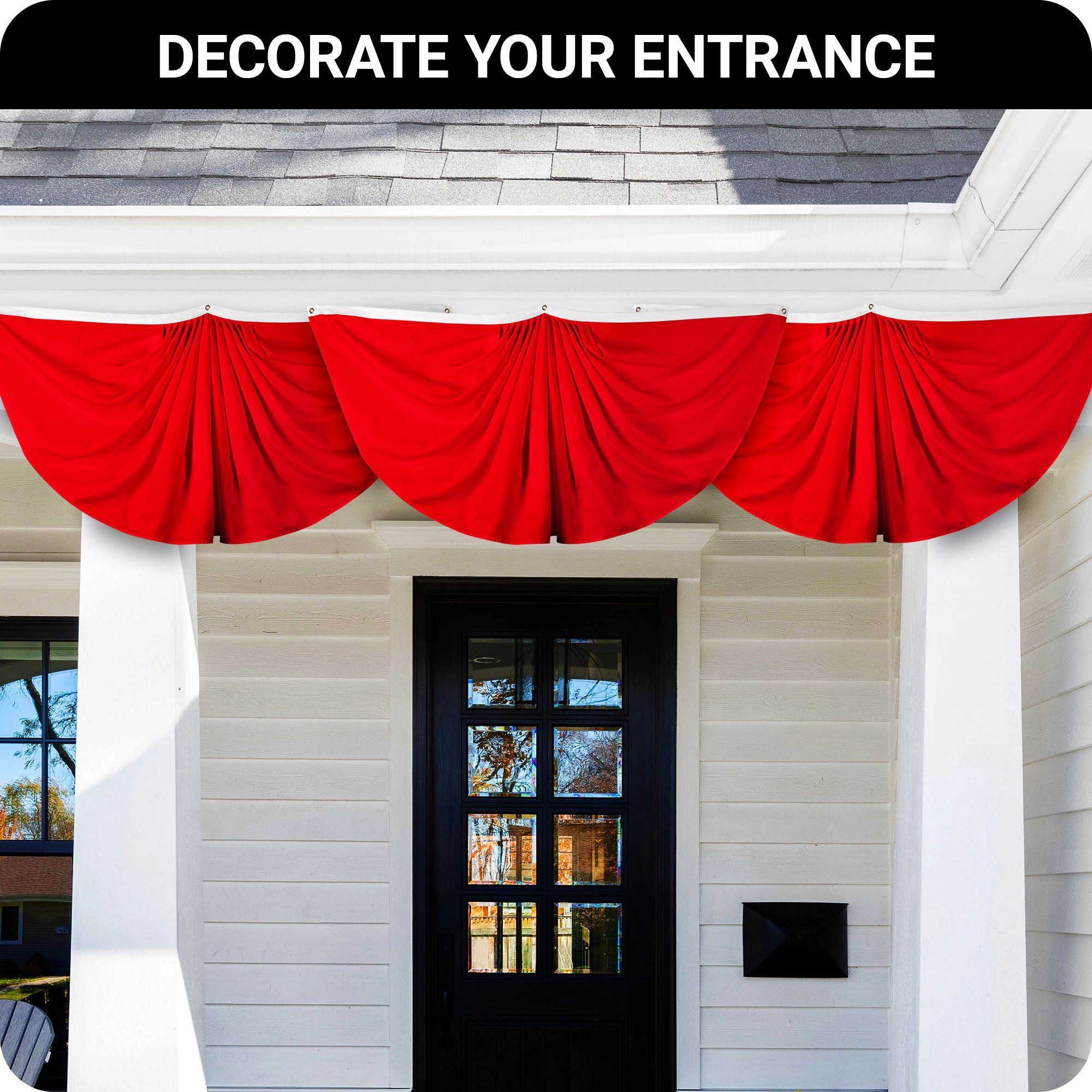 G128 Solid Red Pleated Fan Flag 3x6 ft, 150D Polyester, Brass Grommets