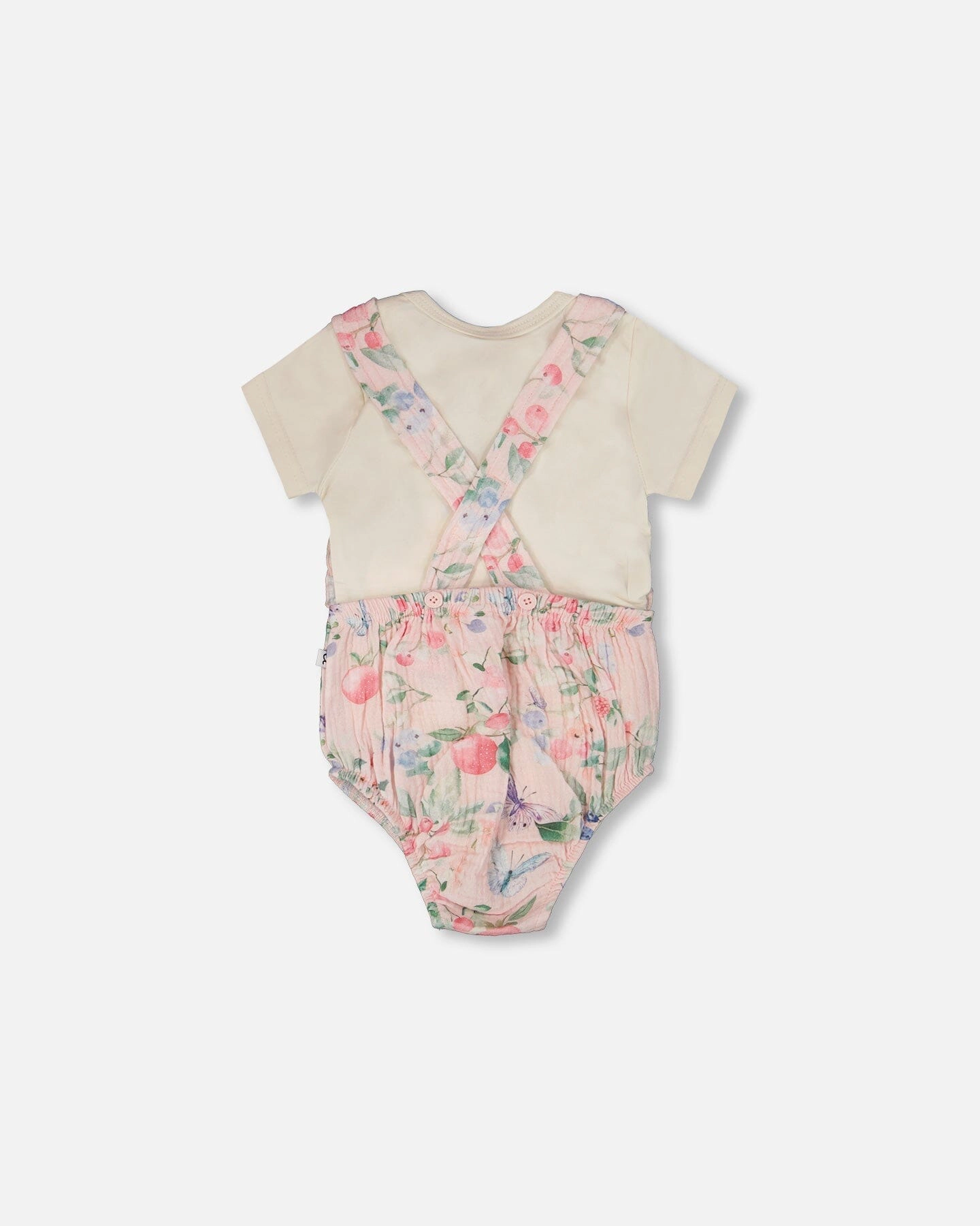Deux par Girls Organic Cotton Jersey Onesie and Muslin Overall Set Printed Berries
