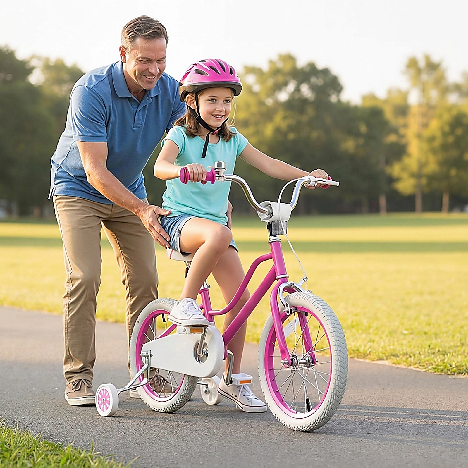 SUGIFT Adjustable Kids Bicycle with Hand and Coaster Brakes 110-lb Seat Capacity Ages 4-7 Pink