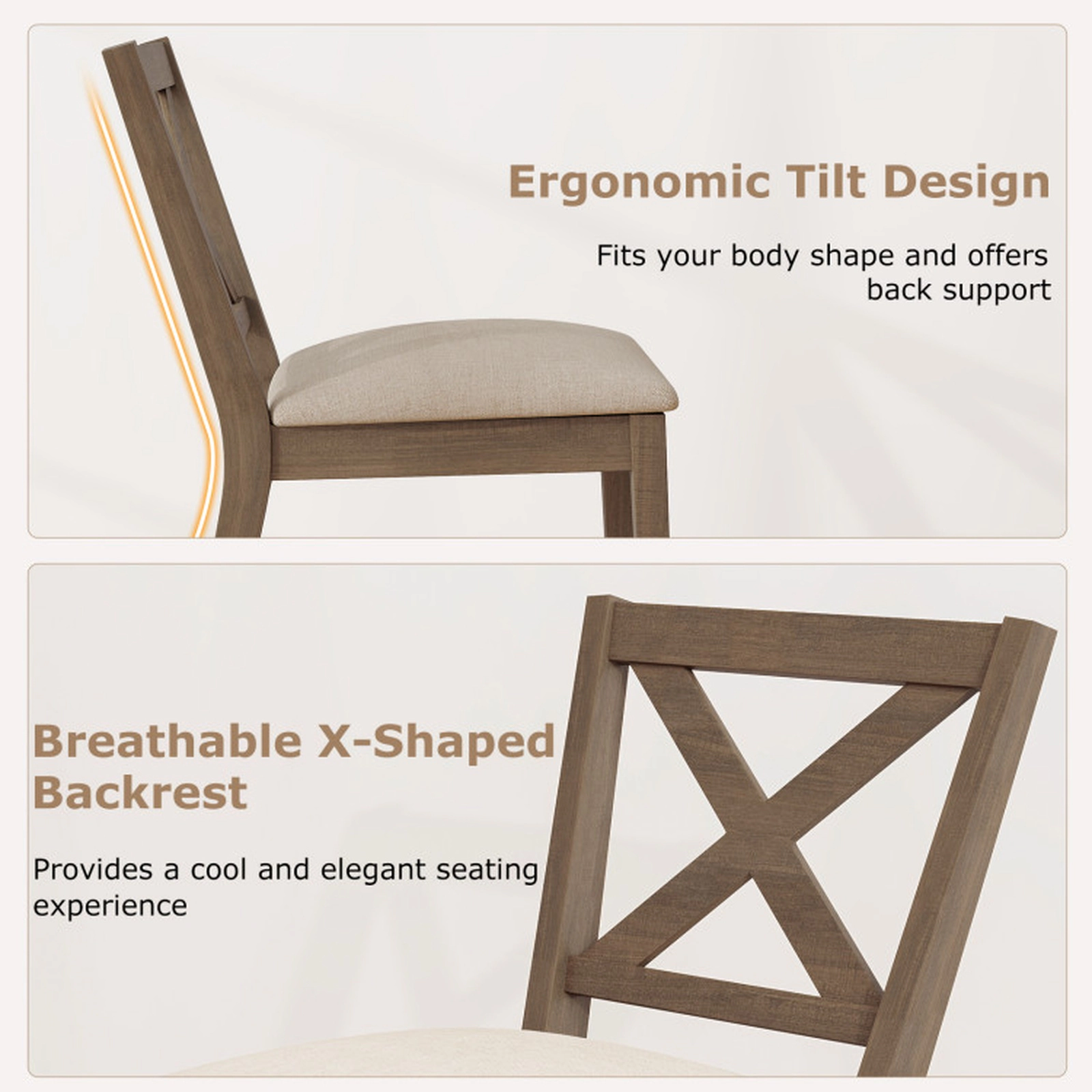 SUGIFT Set of 2 Oak-Finish Wood Dining Chairs with X-Back Linen Seats