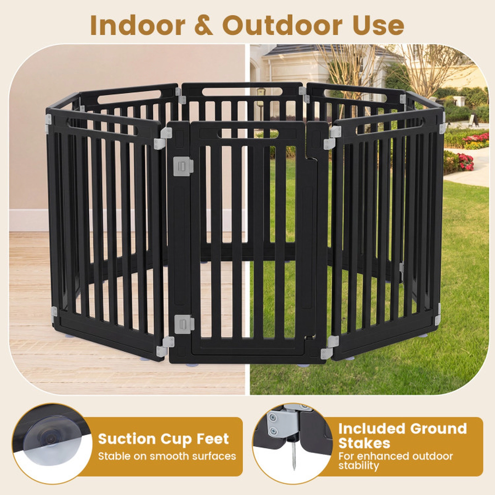 SUGIFT 16-Panel Dog Playpen Black 31.5 Inch HDPE Pet Fence with Door