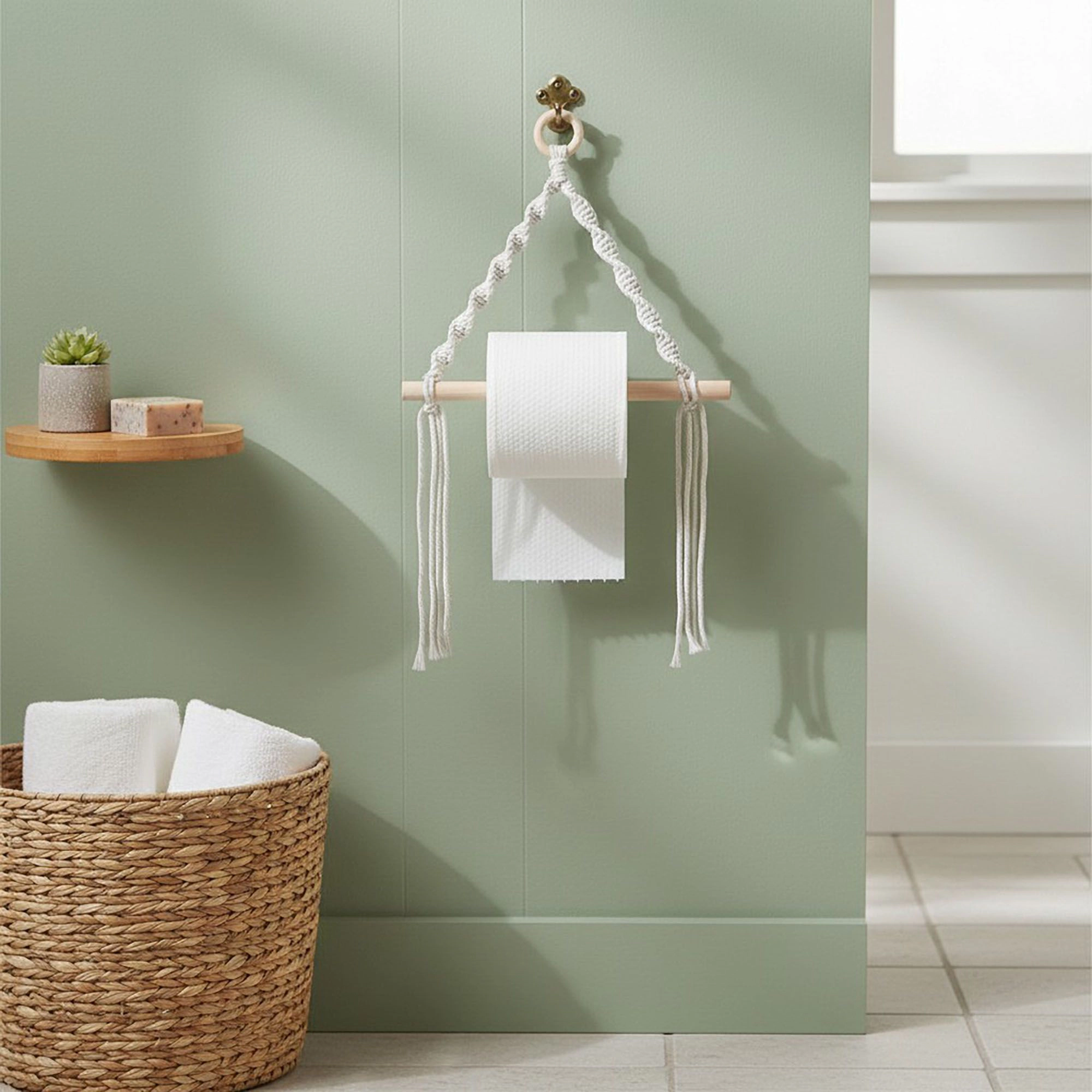 Alilang Women 3-piece Hanging Rope Toilet Paper Holder with Wooden Dowel Bar