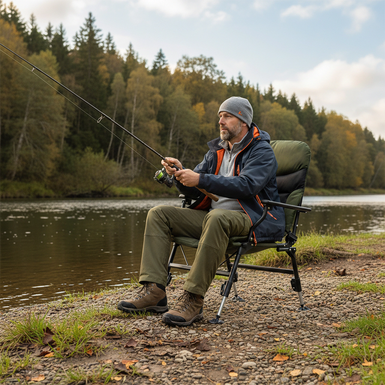 LJG Oversized Foldable Fishing Chair for Adults with Armrest