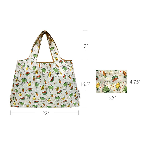 Wrapables Large Nylon Reusable Shopping Bag for Groceries, Happy Food ...