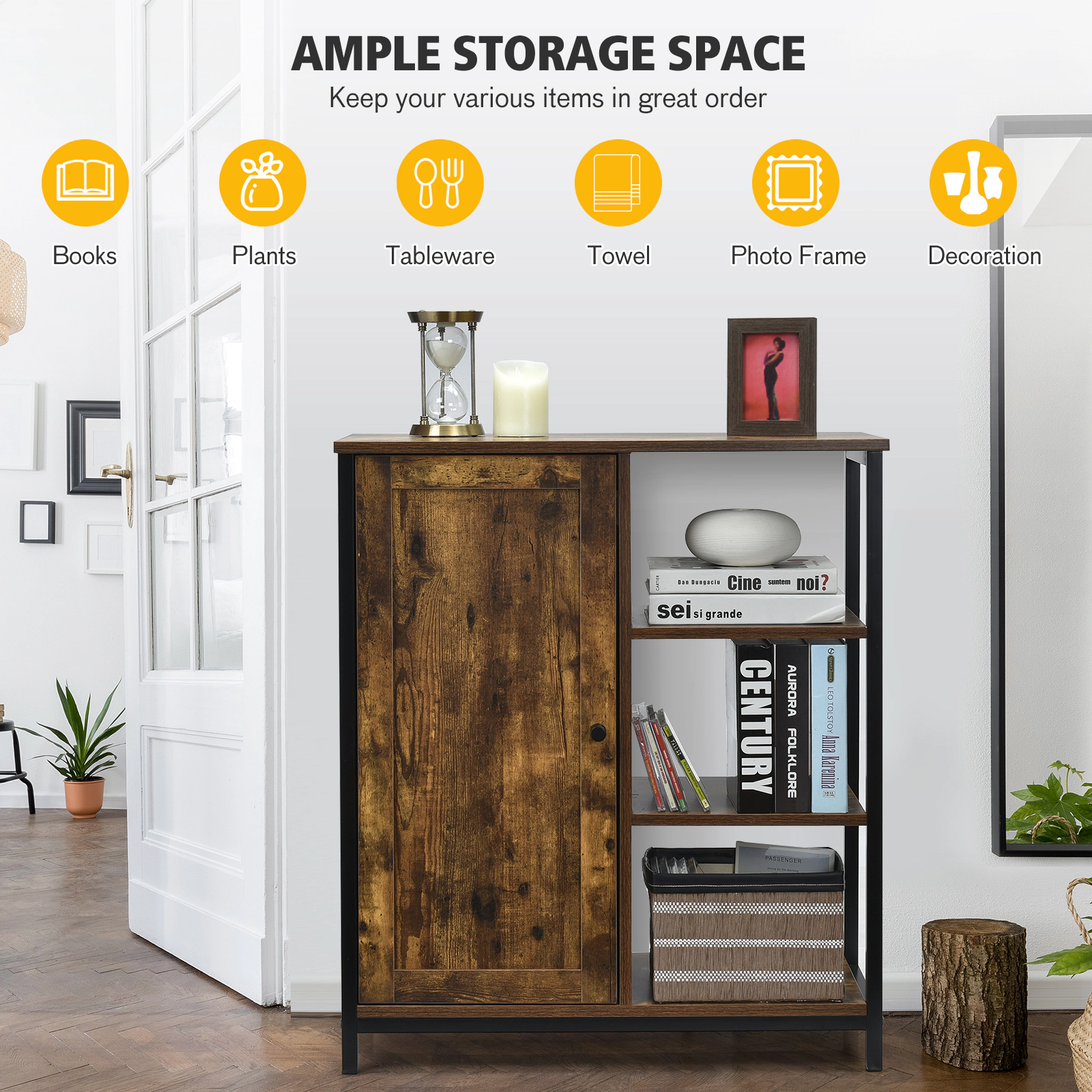 Slickblue Freestanding Storage Cabinet with Open Shelves and Adjustable Interior Shelf