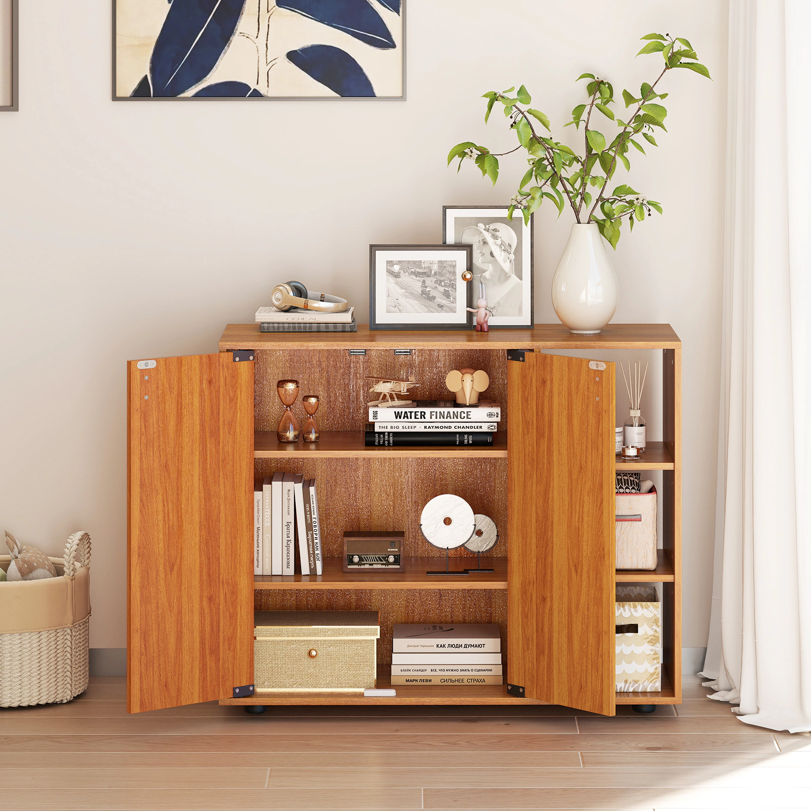 SlickBlue Wooden Shoe Organizer Cabinet with Open Shelves