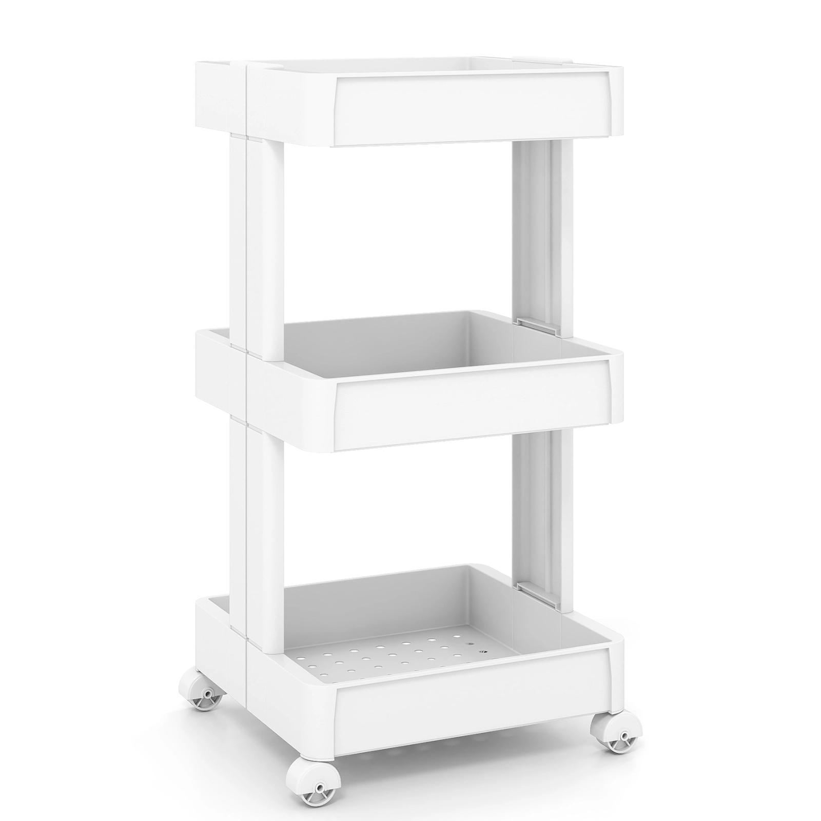 SUGIFT 3-Tier Rolling Utility Cart with Detachable Ventilated Trays 80-lb Capacity Smooth Wheels White