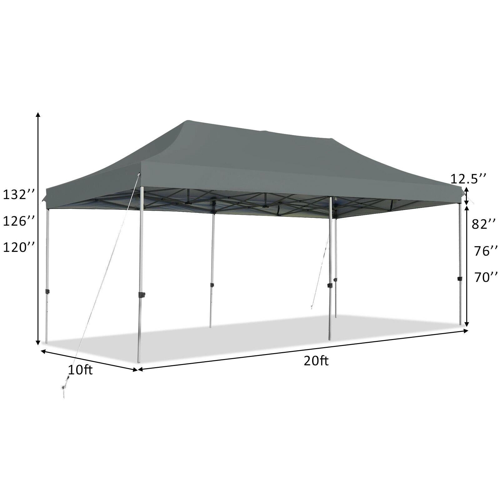 SUGIFT Gray Adjustable Folding Sun Shelter Canopy with Guy Ropes and Ground Spikes 20-ft W 10-ft D 11-ft H
