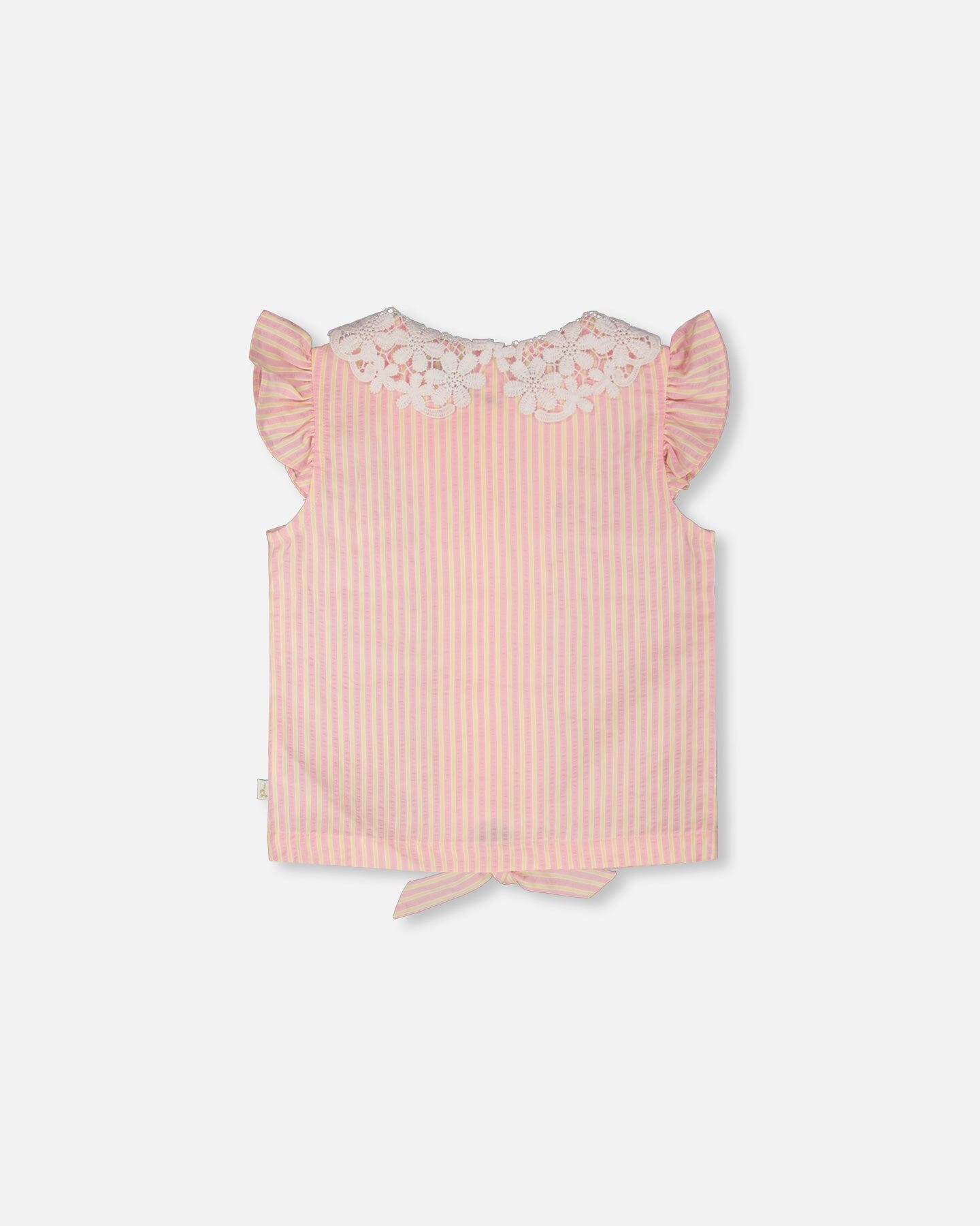 Deux par Girls Sleeveless Shirt and Stripes with Crochet Collar