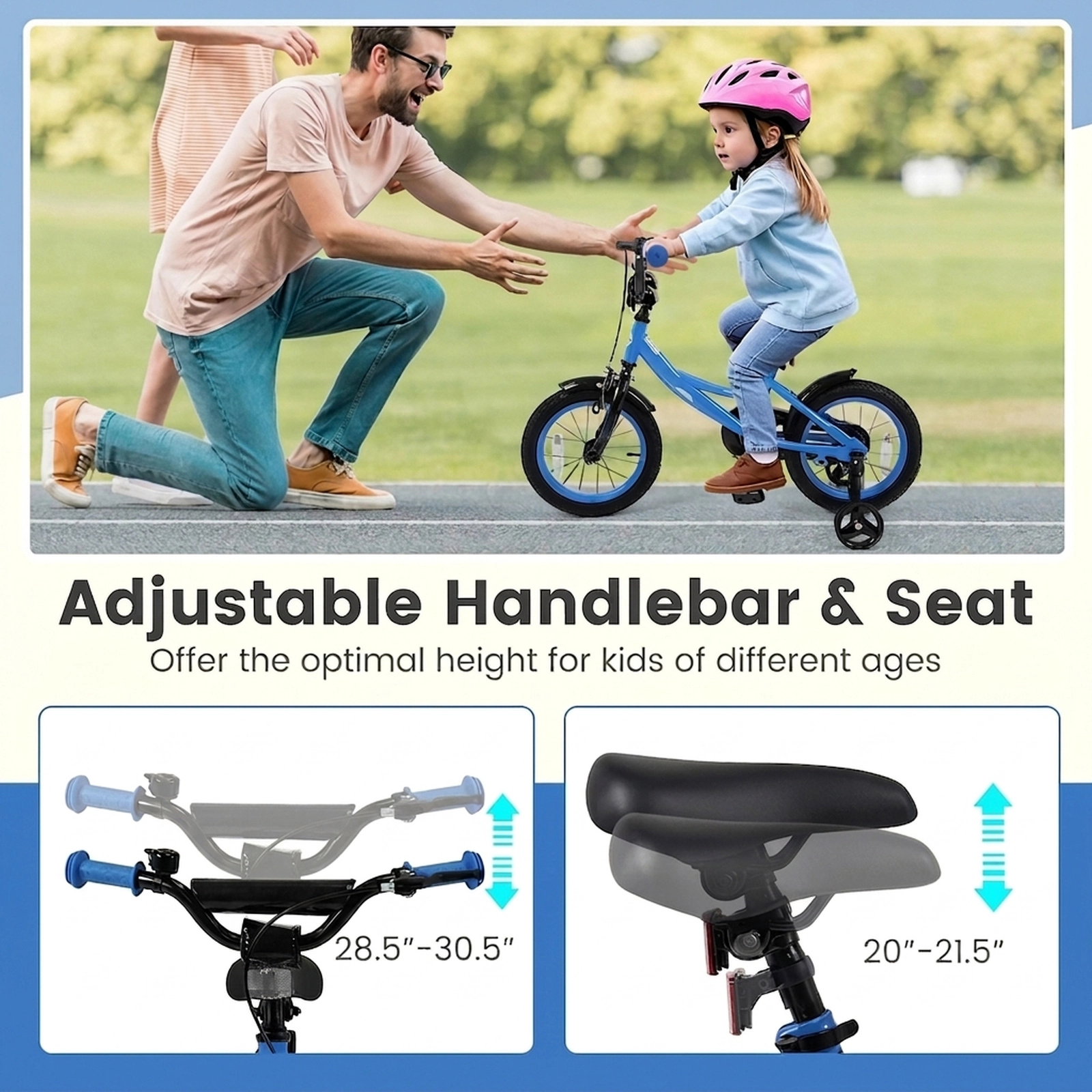 SUGIFT 14-in Kids Bicycle Removable Training Wheels & Adjustable Seat 145-lb Capacity Ages 3-5 Years Beige Black Blue