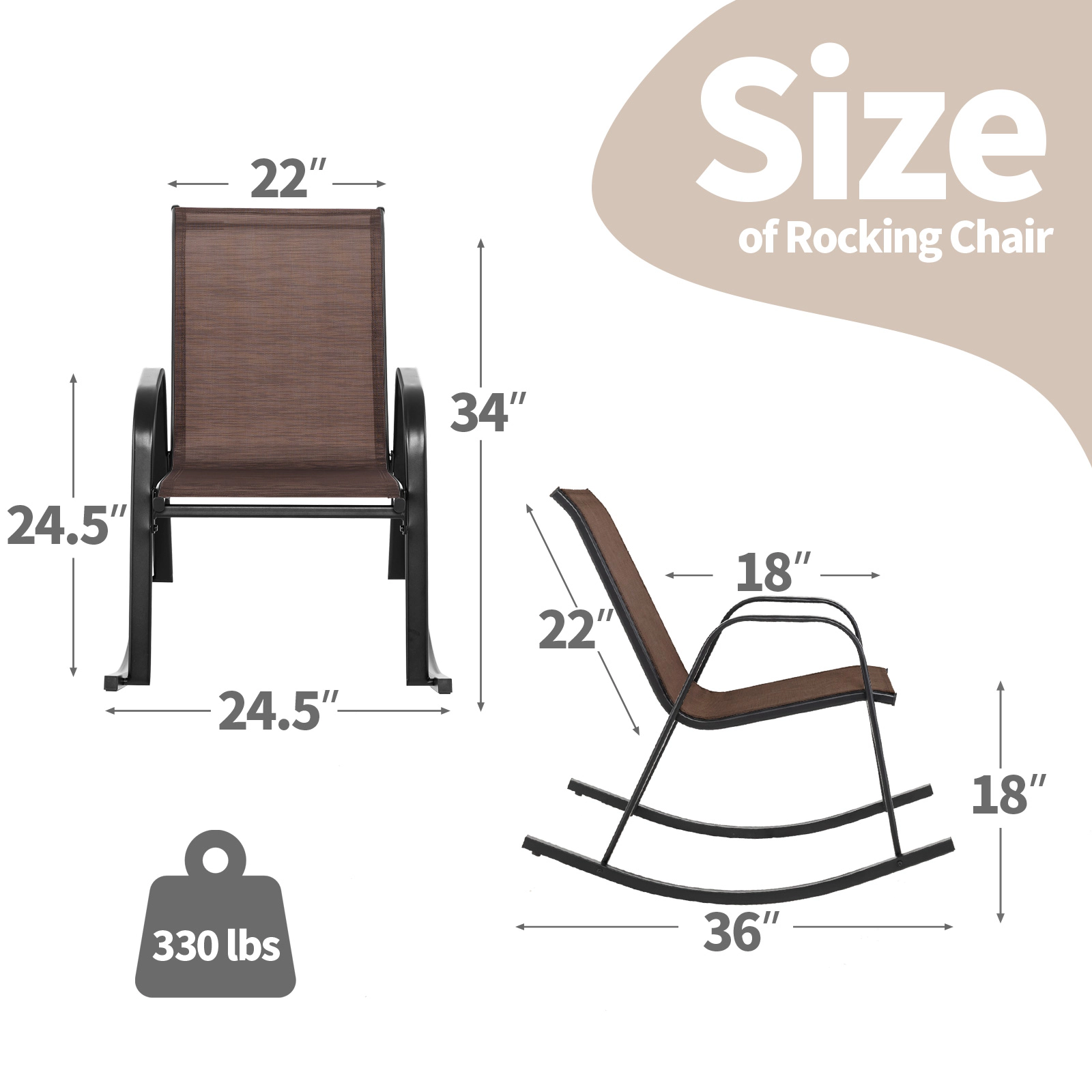 SUGIFT Set of 2 Brown Metal Outdoor Rocking Chairs