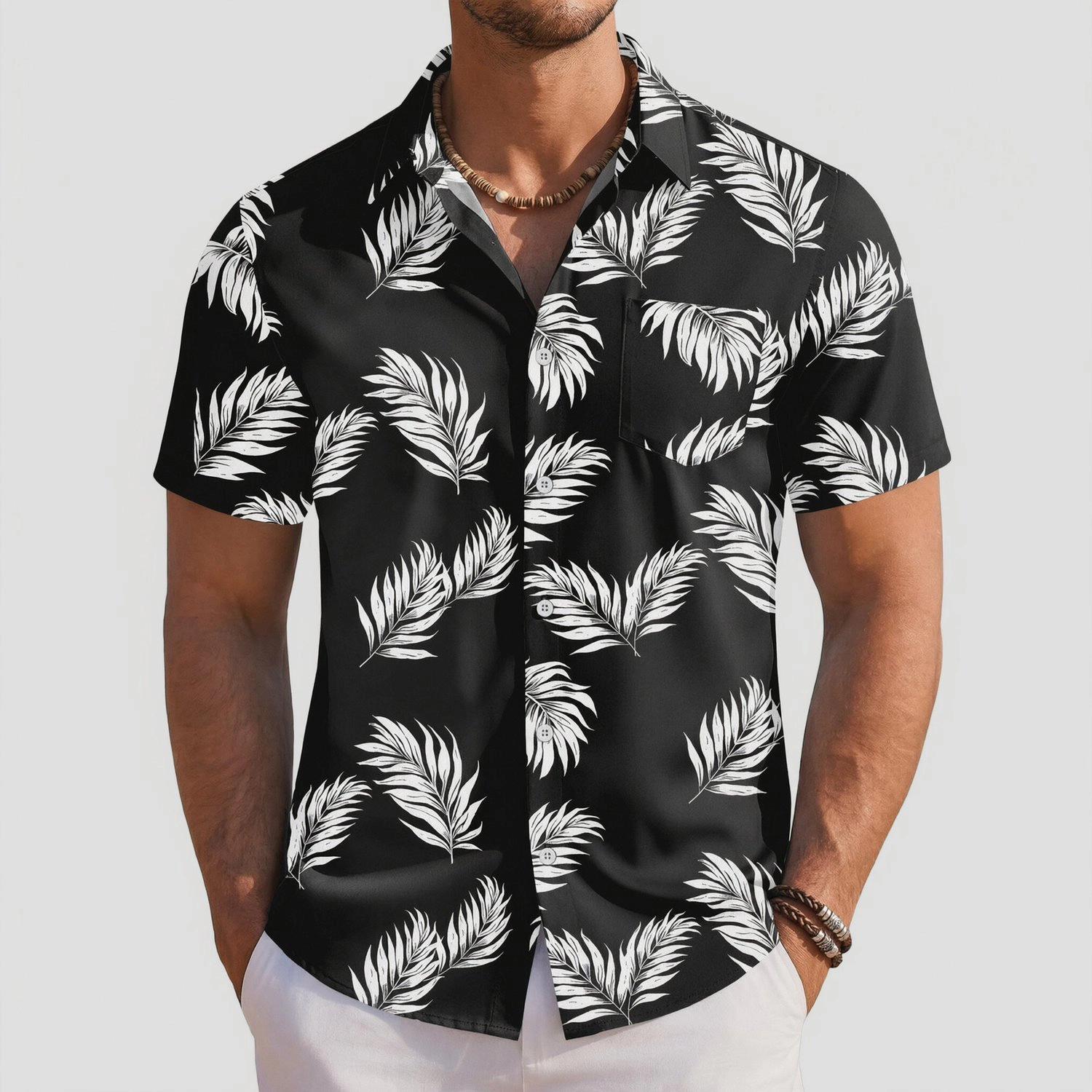 COOFANDY Mens  Short Sleeve Button Down Shirt Tropical Leaf Print Casual Tops