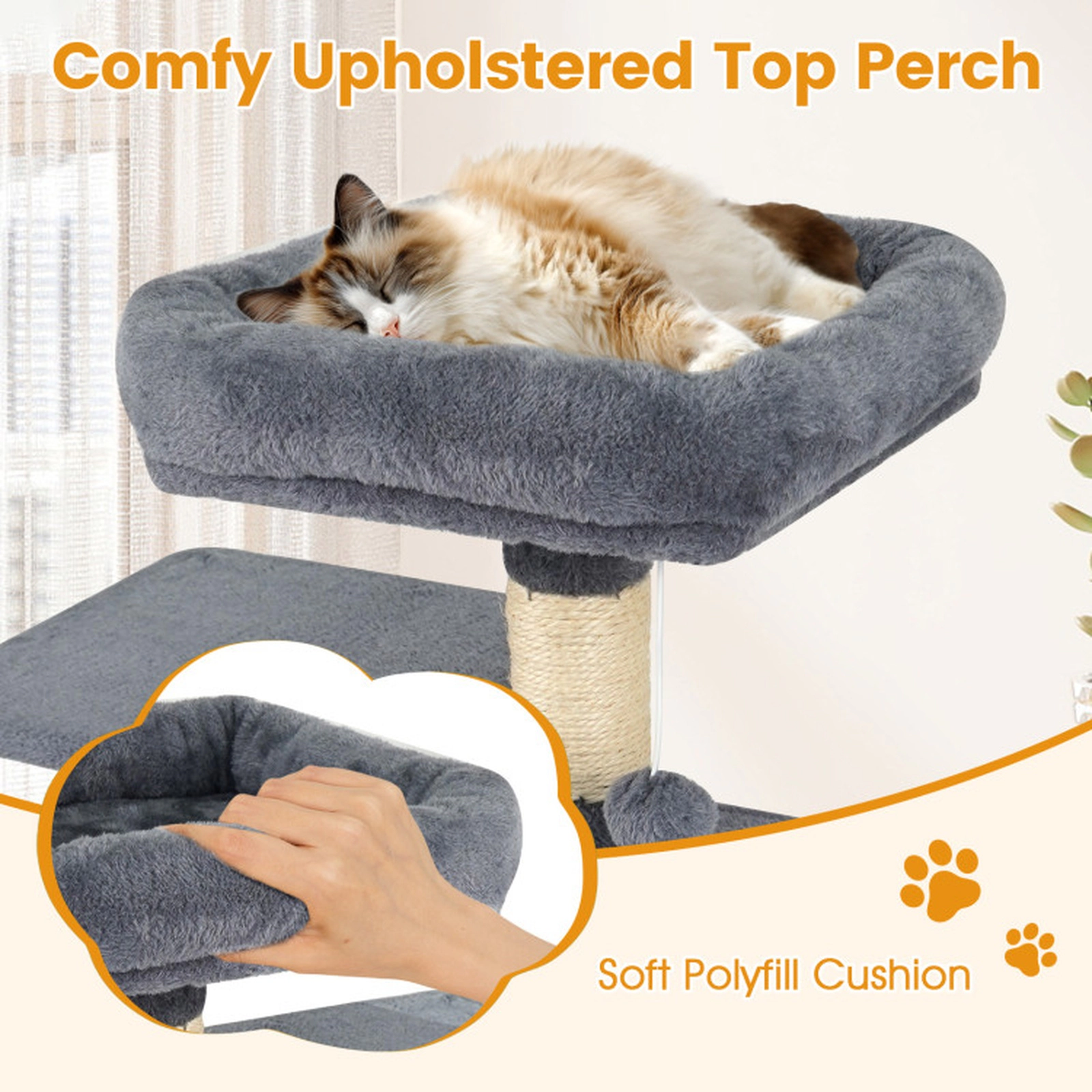 SUGIFT 44 -Level Cat Tower with 2-Door Condo Hammock and Padded Perch