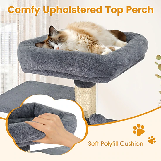 SUGIFT 44-in Green Multi-Level Cat Tree Tower with 2-Door Condo Hammock and Padded Perch 18-in Base W