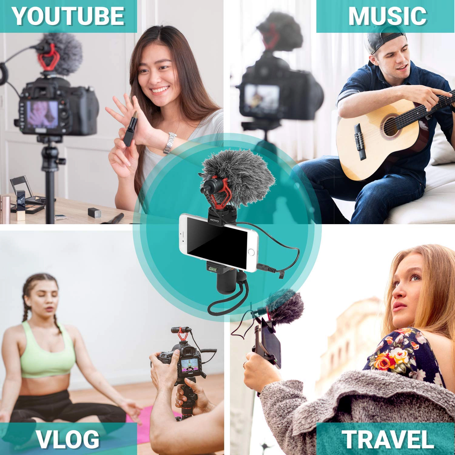 Movo PR-2-PM Smartphone Video Rig with Shotgun Microphone Grip Handle Wrist Strap for Smartphones