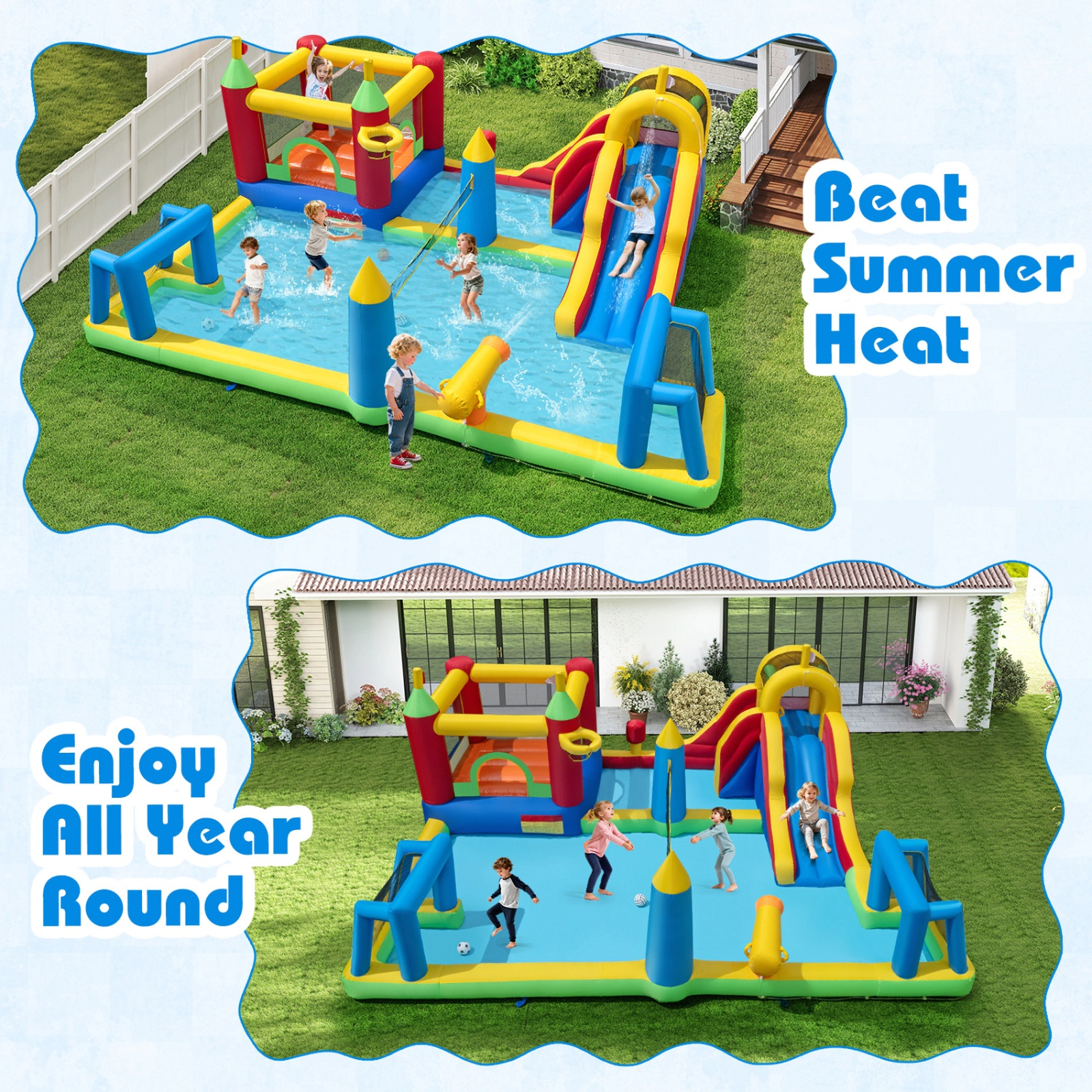 SUGIFT Punching Bag and 735W Blower 9-in-1 Kids Inflatable Water Slide Bounce House