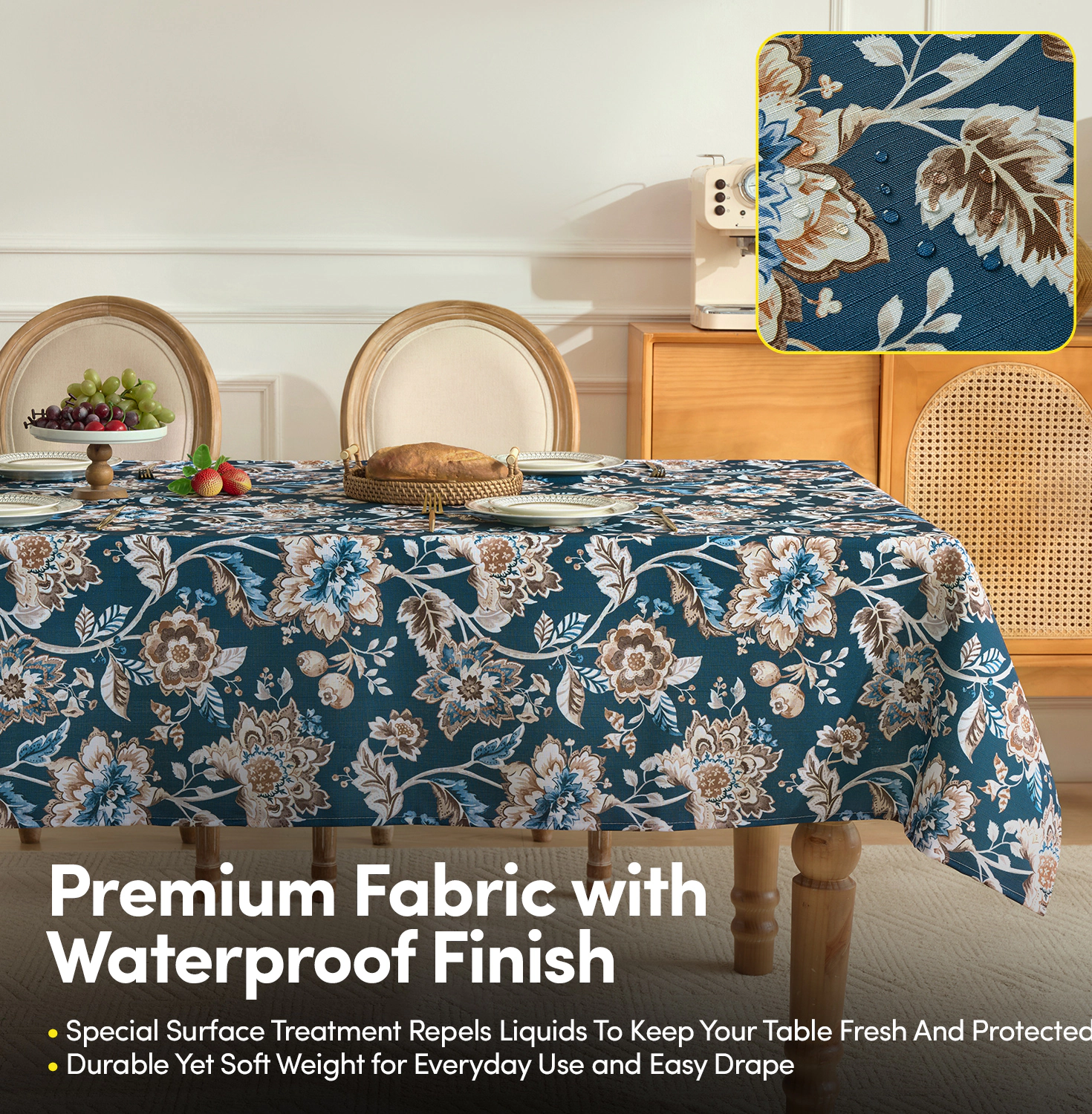 Sweet Home Collection Printed Waterproof Fabric Jacobean Tablecloth