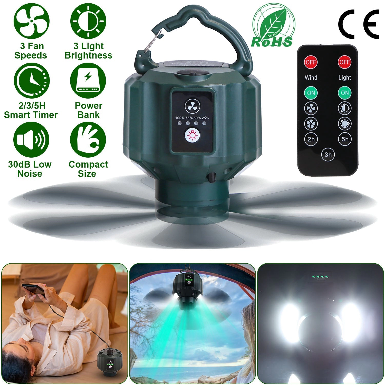 GBruno 3-in-1 LED Camping Fan With Power Bank