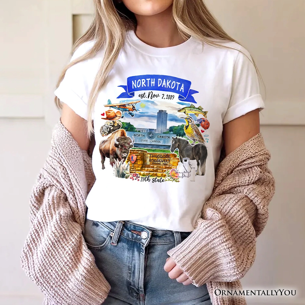 OrnamentallyYou Unisex Artistic North Dakota State Themes And Landmarks T-Shirt