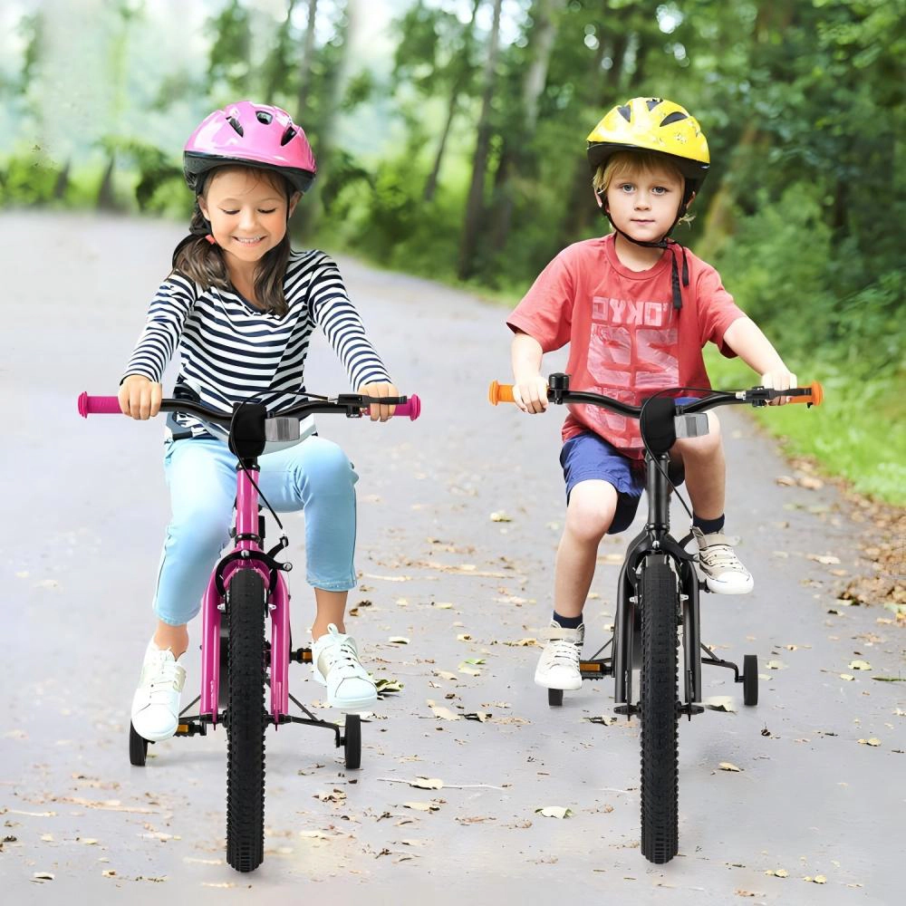 SUGIFT Kids Pink 18-in Bike with Removable Training Wheels and Chain Guard 24.5-in Saddle H 145-lb Seat Capacity