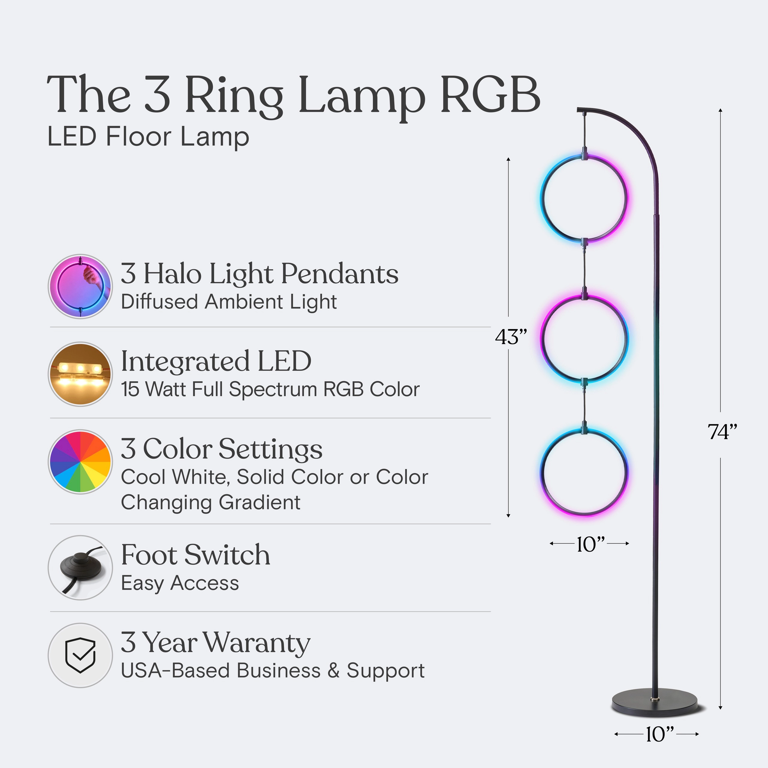 Brightech 3 Ring RGB LED Floor Lamp