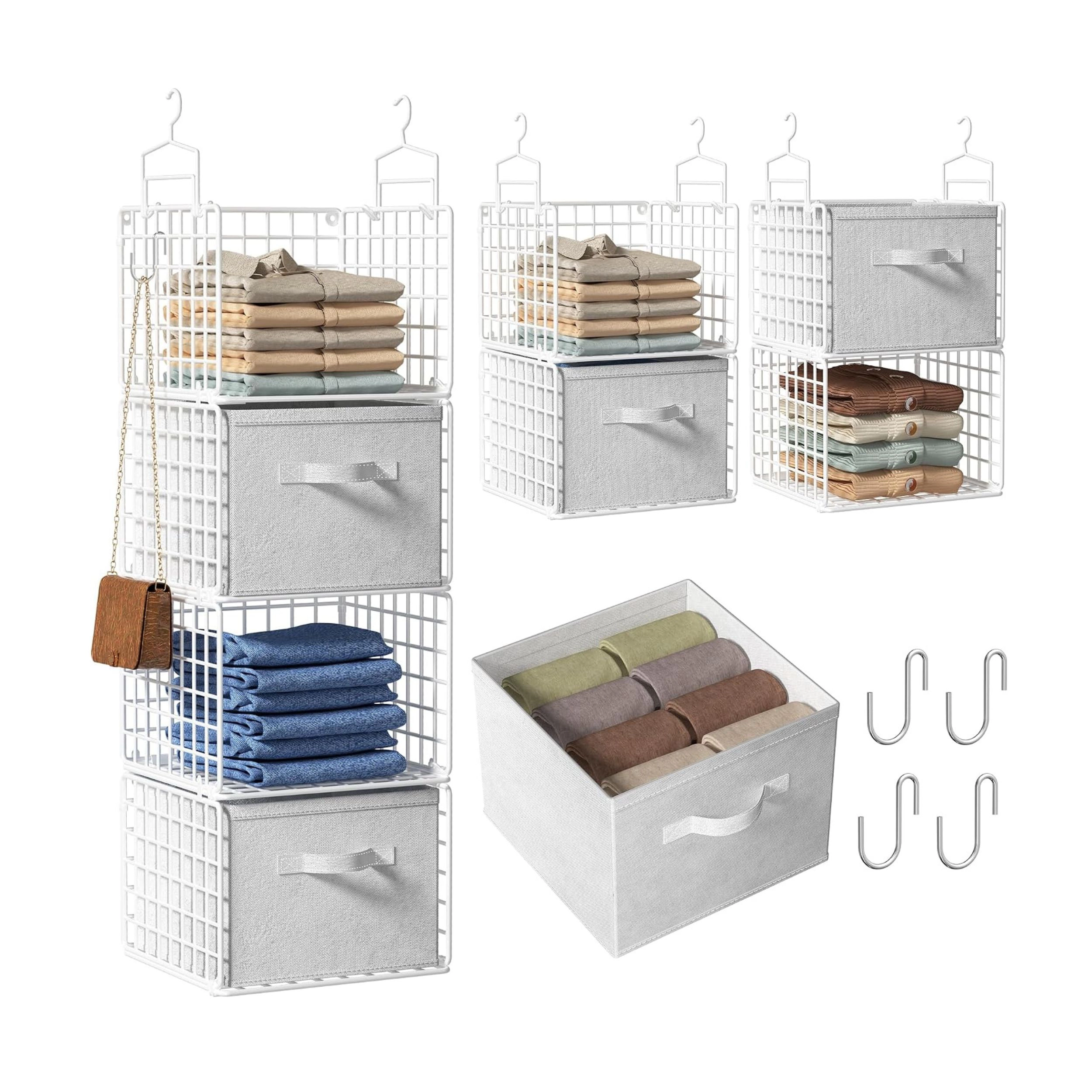 Stock Preferred Metal Hanging Closet Organizer with Drawers and Hooks Wire Storage Shelf for Clothes