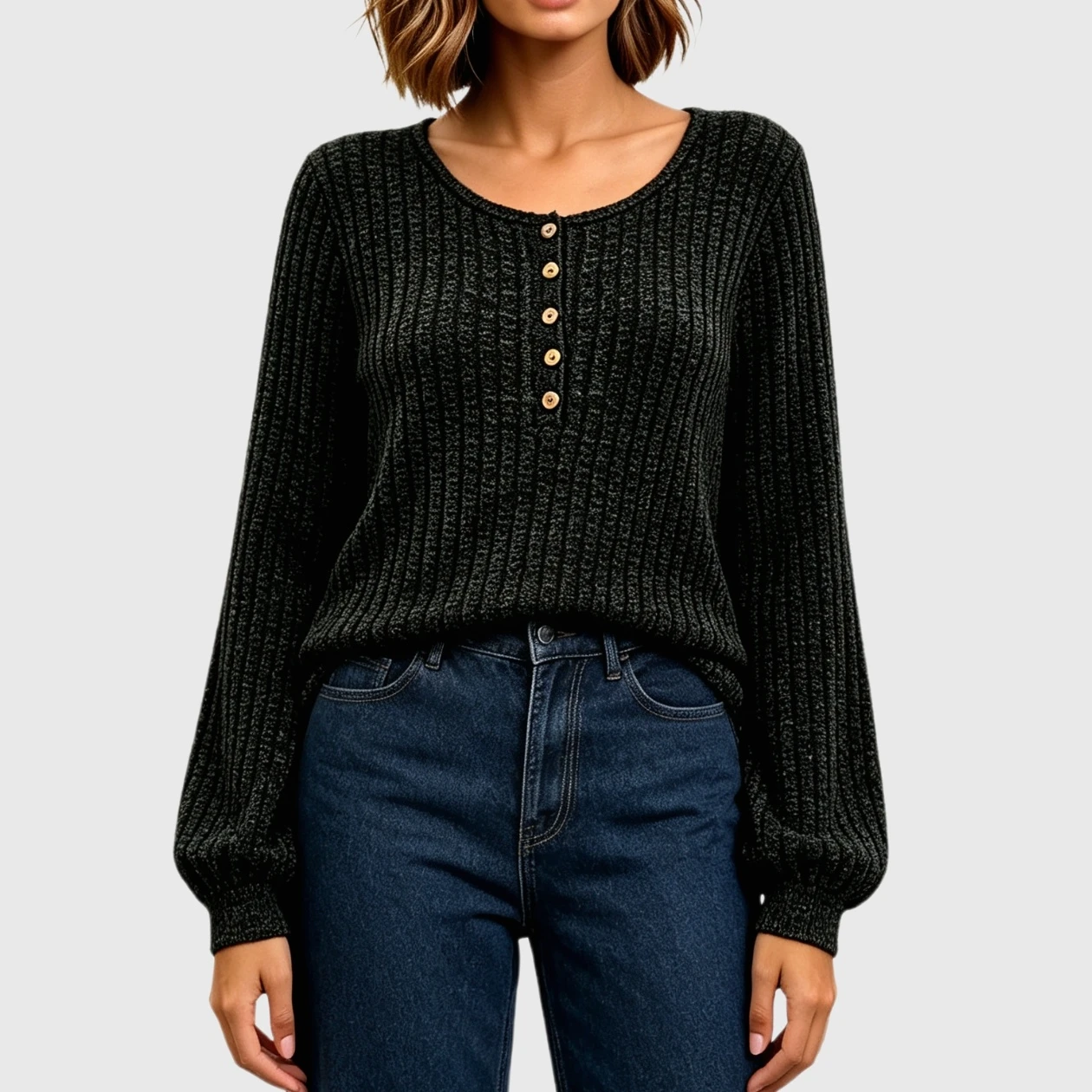 YesFashion Womens Knit Pullover Sweater Casual Lightweight Crew Neck Long Sleeve Henley Tunic Top