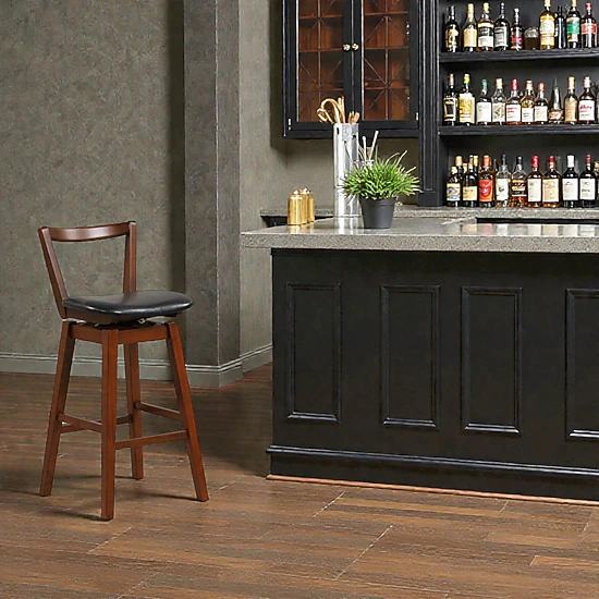 Hivvago Rotating PU Leather Bar Chair with Padded Seat and Ergonomic Backrest