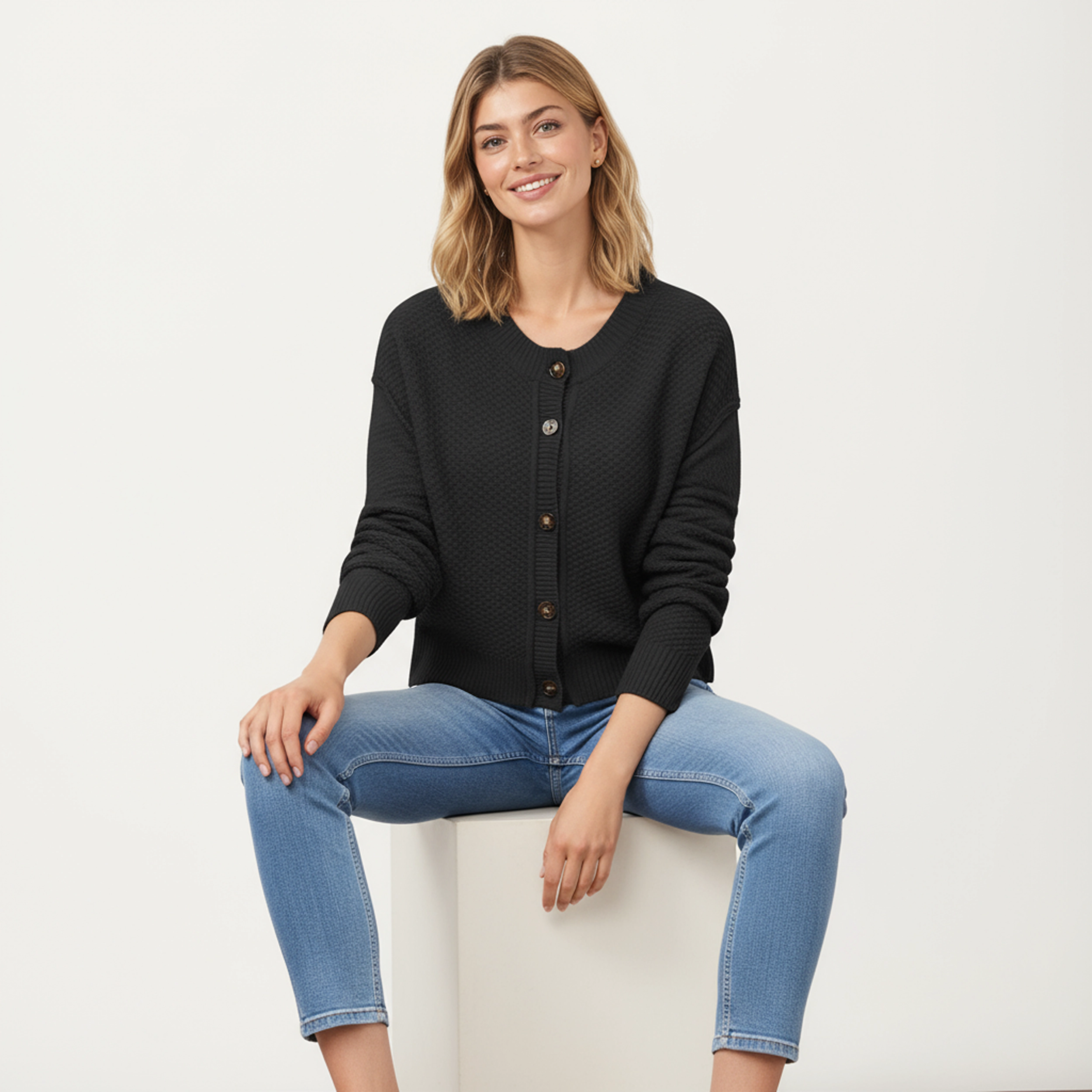 Anna-Kaci Women's Button Front Knit Fashion Cardigan with Long Sleeves and Ribbed Cuffs