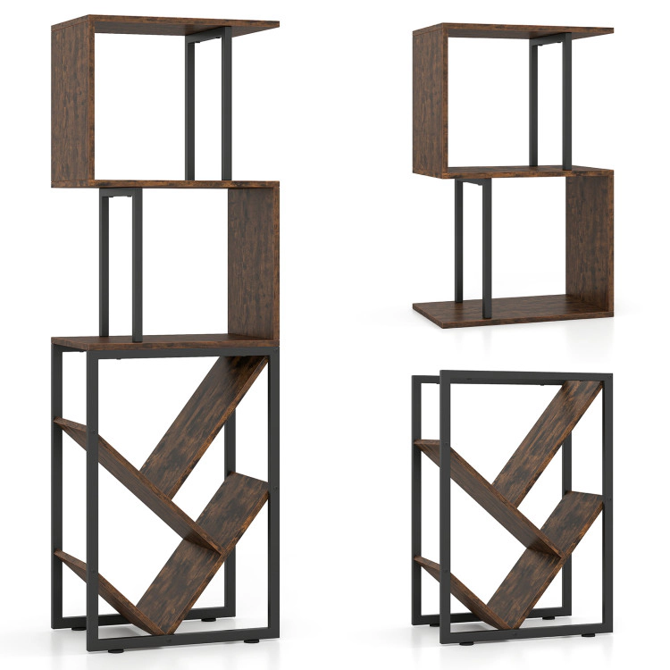 Hivvago 6-Tier Bookshelf Floor Standing Tree S-Shaped Geometric Bookcase with Open Shelves