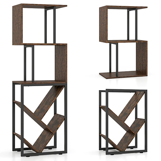 Hivvago 6-Tier Bookshelf Floor Standing Tree S-Shaped Geometric Bookcase with Open Shelves