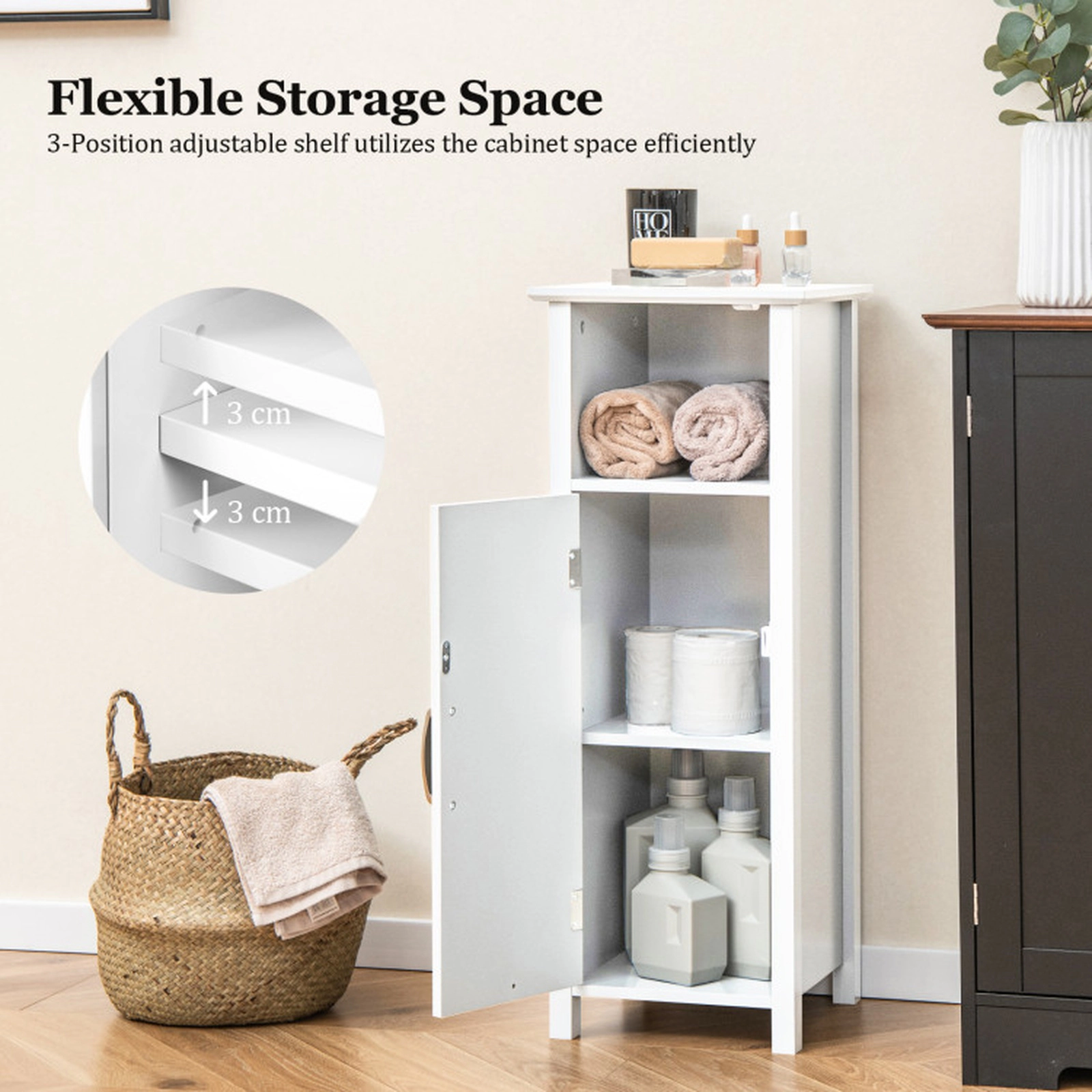 SUGIFT 66-lb Top Capacity 12-in Square 1-Door Freestanding Bathroom Storage Cabinet with Open Shelf