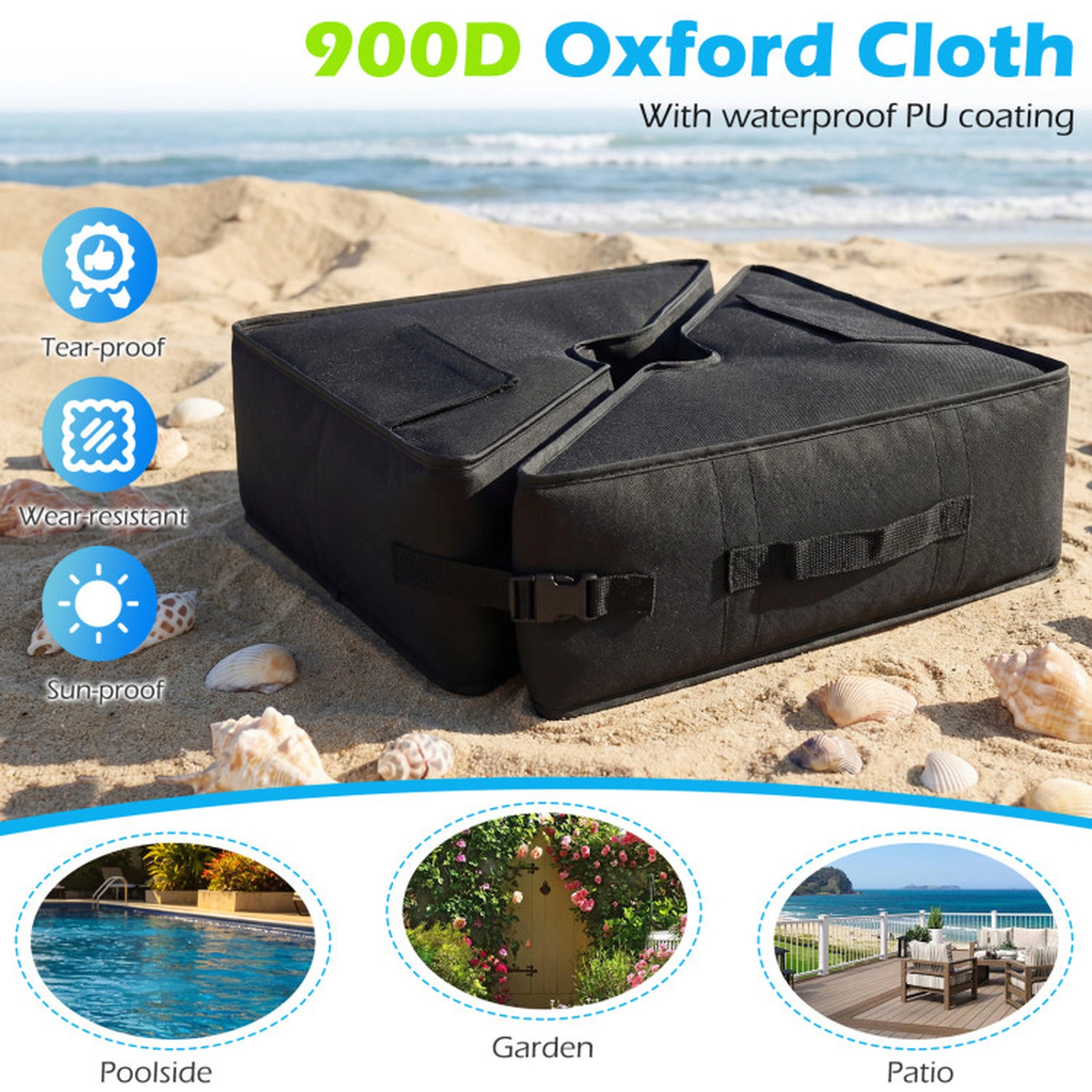 SUGIFT Black 90-lb Capacity Weatherproof 900D Oxford 18.5-in Square Umbrella Base Weight Bags