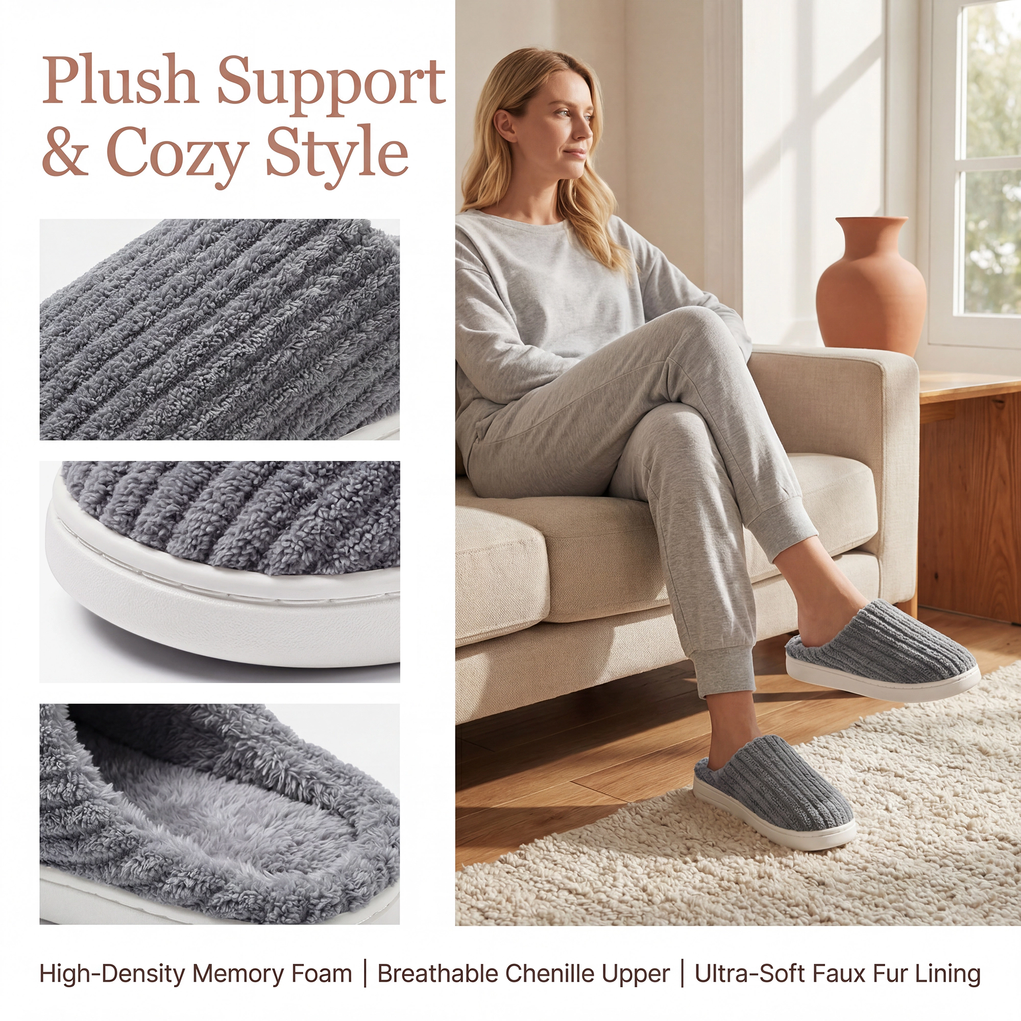 BLISSFUL STEP Women's Warm Fuzzy Comfortable Indoor Slip-On House Slippers