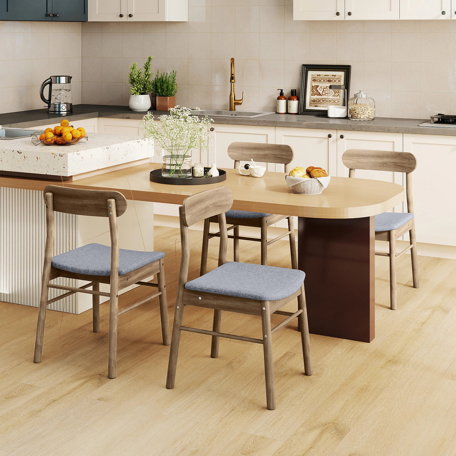 LJG Fabric Upholstered Kitchen Armless Dining Chairs with Rubber Wood Frame Set of
