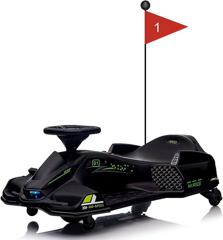 Enjyam 24V Kids Electric Drift Go Kart, Ride On Car w/Variable Speed up to 7.5MPH, Music, LED Lights, USB