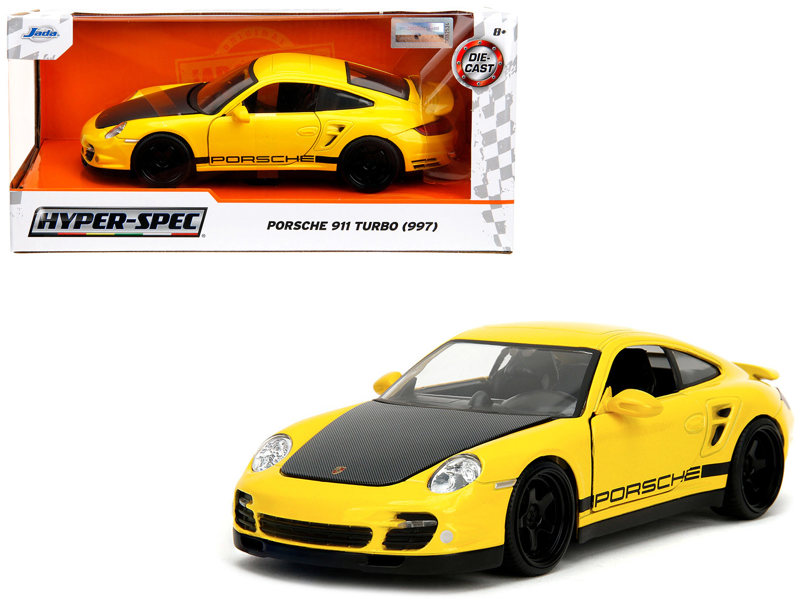 Jada Porsche 911 Turbo (997) Yellow with Carbon Hood "Hyper-Spec" Series 1/24 Diecast Model Car by Jada