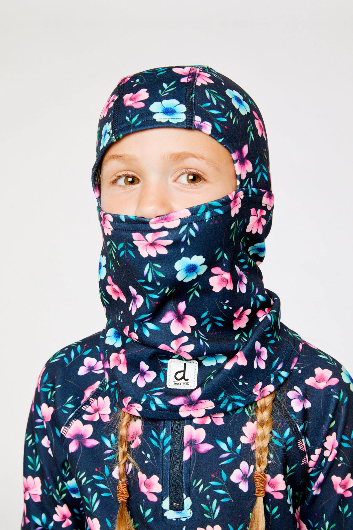 Deux par Girls Brushed Jersey Floral Print Balaclava with Reflective Patch