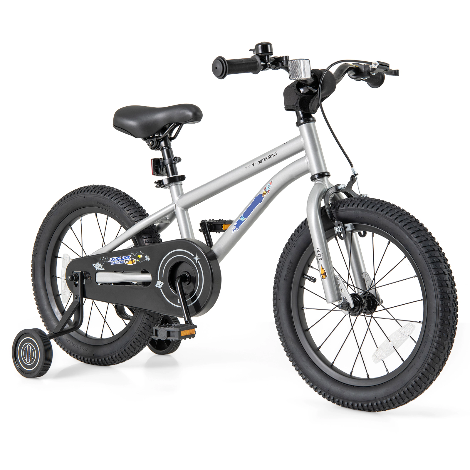 SUGIFT Adjustable Dual-Brake Kids Bicycle with Training Wheels 145-lb Capacity Ages 4-7 16-Inch Wheels Silver