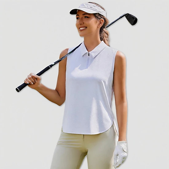 Pinspark Womens Sleeveless Polo Shirts Zip Neck Collared Casual Summer Golf Tank Tops