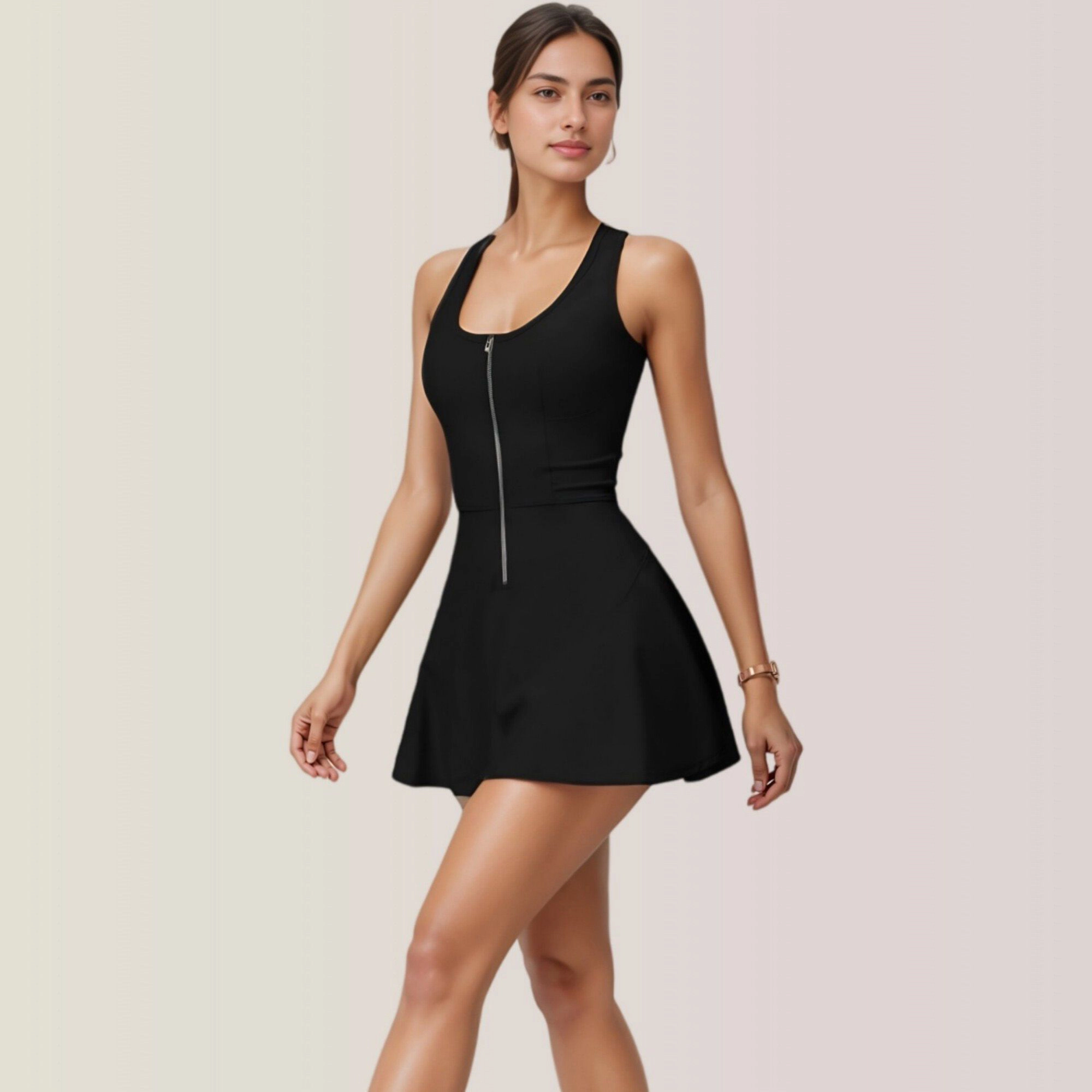 Anna-Kaci Women's Sleeveless Zip Front Athletic Tennis Dress