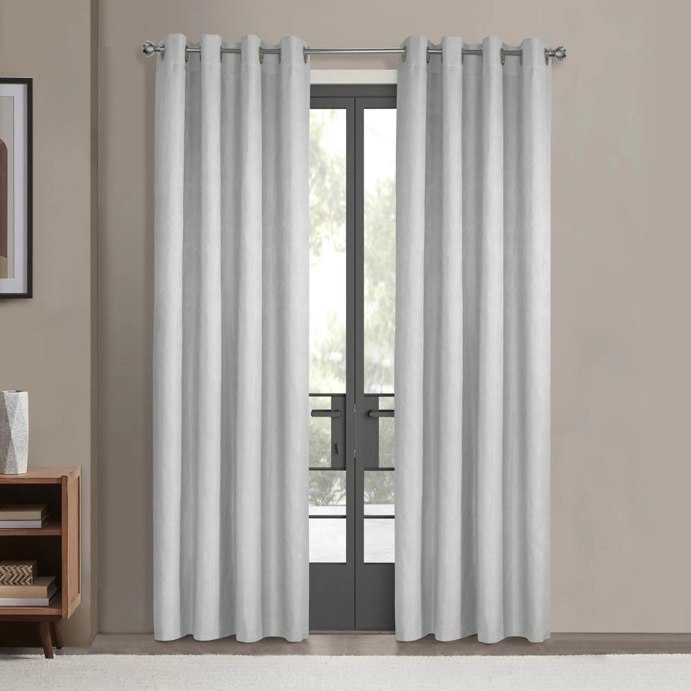 Thermaplus Margot 100% Blackout Subtle Textured Geometric Pattern Grommet Curtain Panel 52" x 95" White
