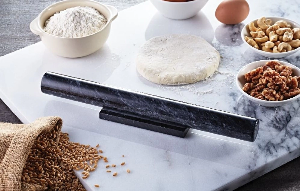 Saboga Home™ 12" Straight Rolling Pin With Marble Stand