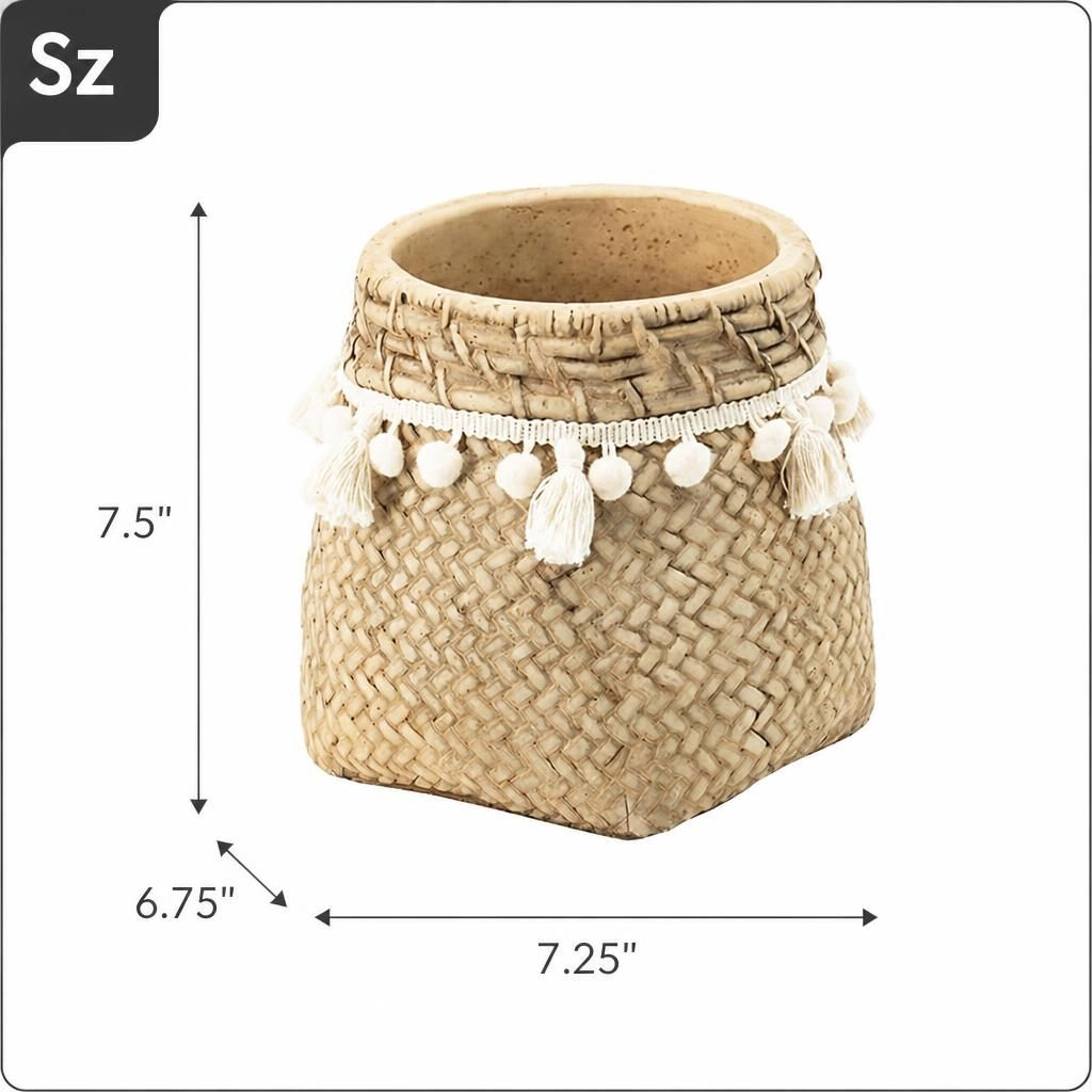 WOW PIONEER Solid Cement Round Planter Pot for Patio Balcony Backyard Porch Indoor Outdoor