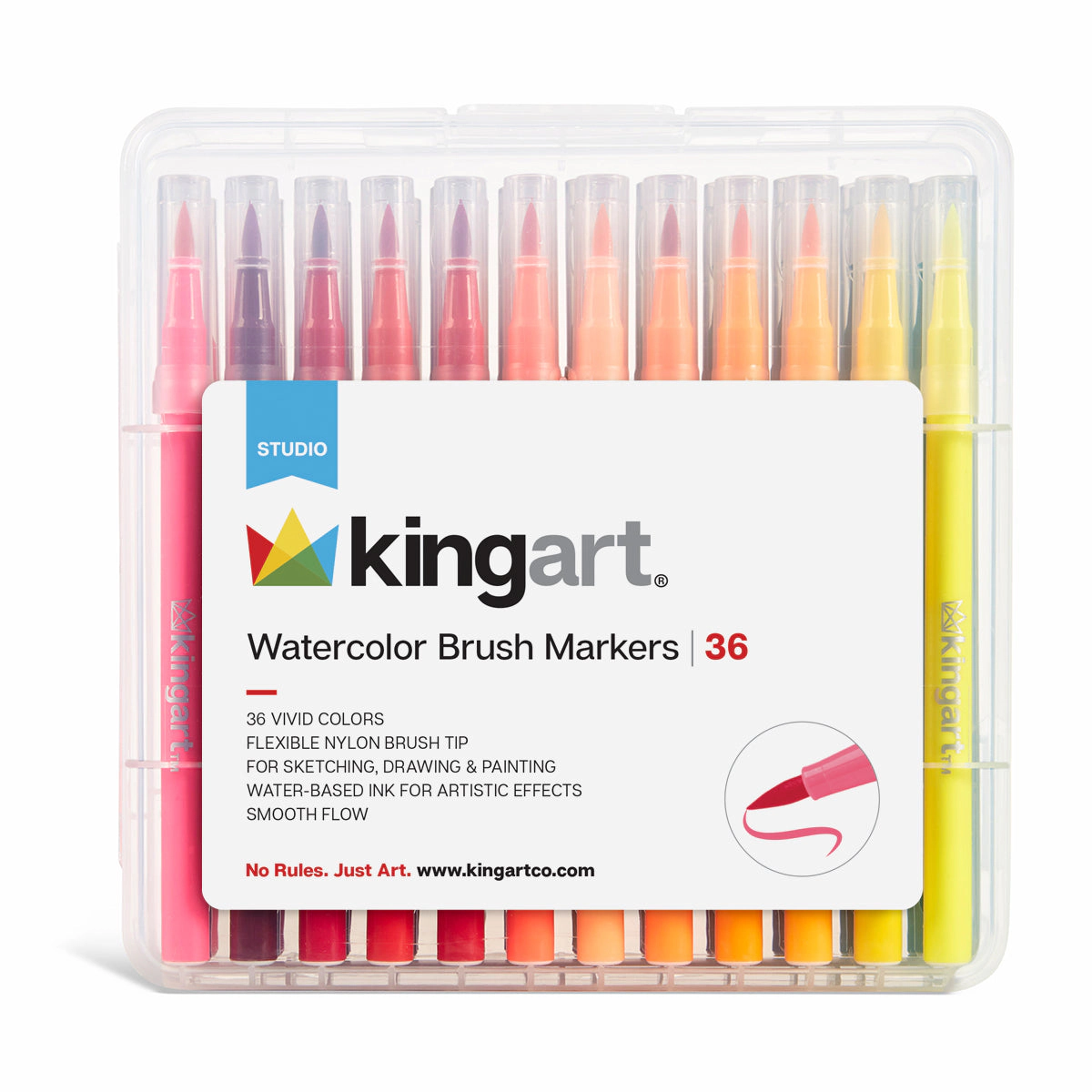 KINGART Watercolor Brush Tip Markers - Set of 36 Multicolor